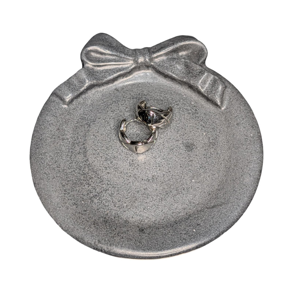 Coquette Concrete Bow Ring Dish | Cute Ribbon Jewelry Tray | Round Trinket Bowl | Natural & Grey Coaster Set | Aesthetic Bedroom Decor