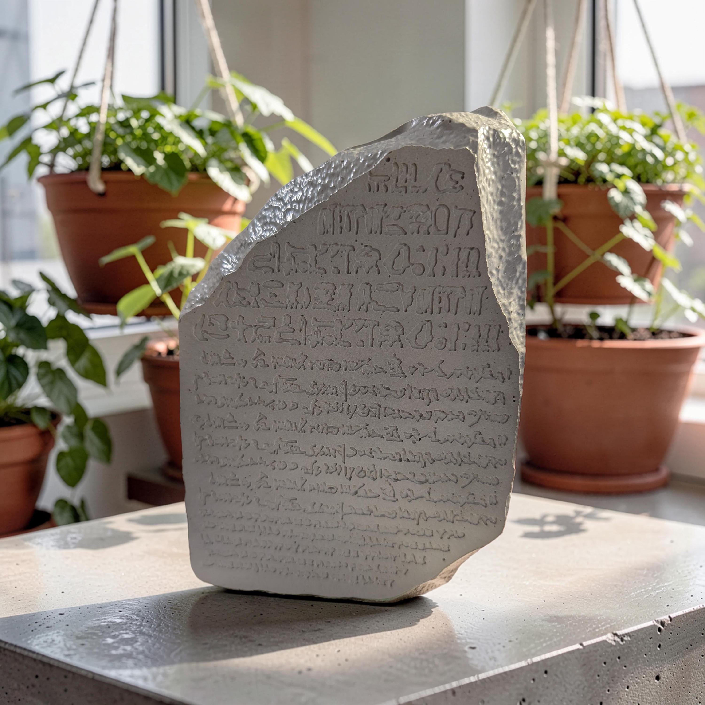 Concrete Rosetta Stone Replica Vase & Bookend | Ancient Egyptian Decor | Minimalist History Gift, Brutalist Archeology Statement Piece