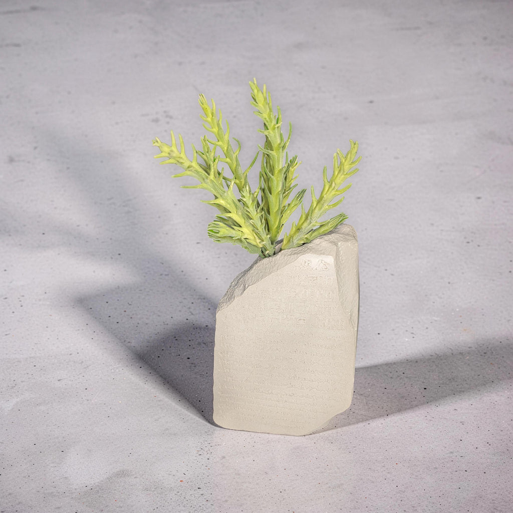 Concrete Rosetta Stone Replica Vase & Bookend | Ancient Egyptian Decor | Minimalist History Gift, Brutalist Archeology Statement Piece