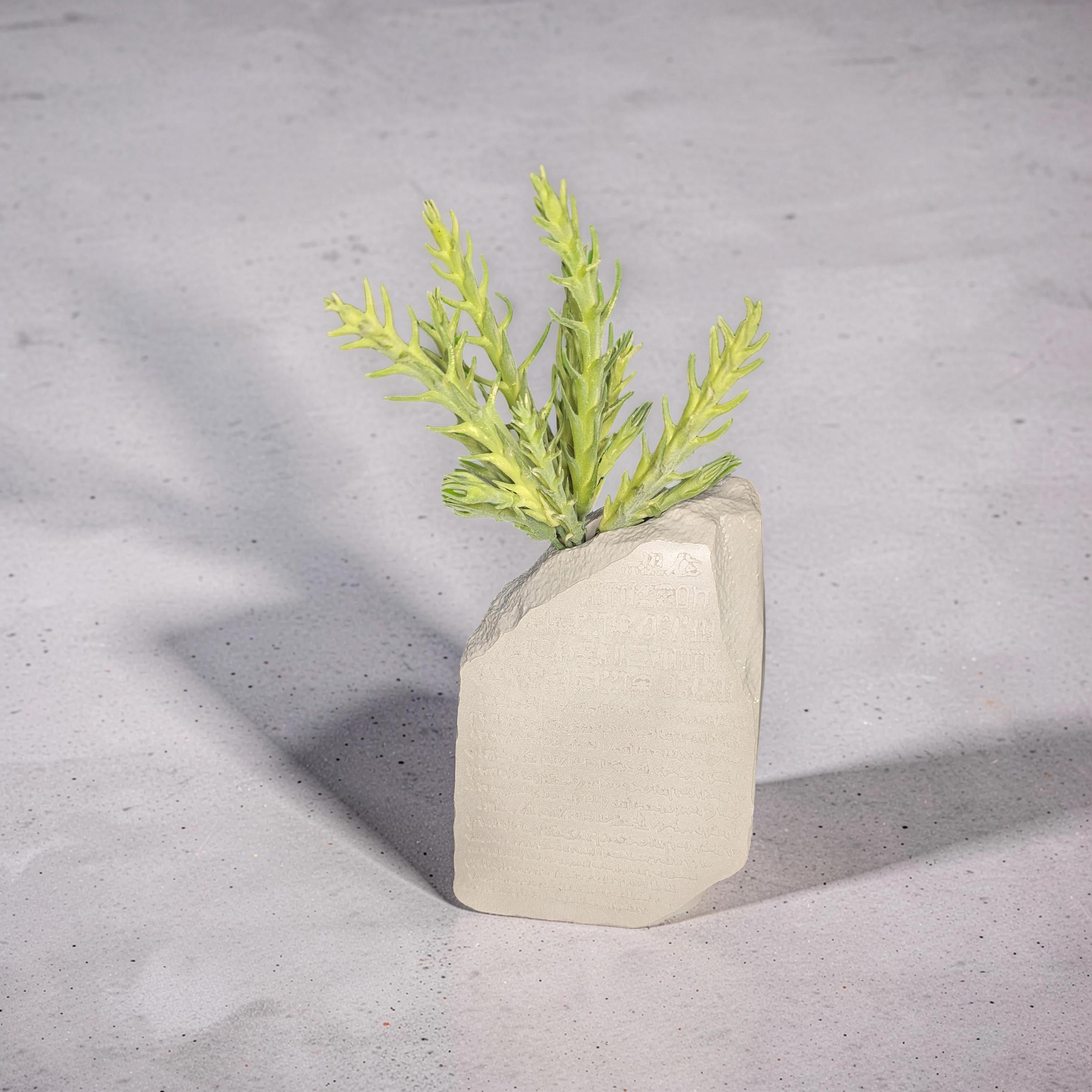 Concrete Rosetta Stone Replica Vase & Bookend | Ancient Egyptian Decor | Minimalist History Gift, Brutalist Archeology Statement Piece