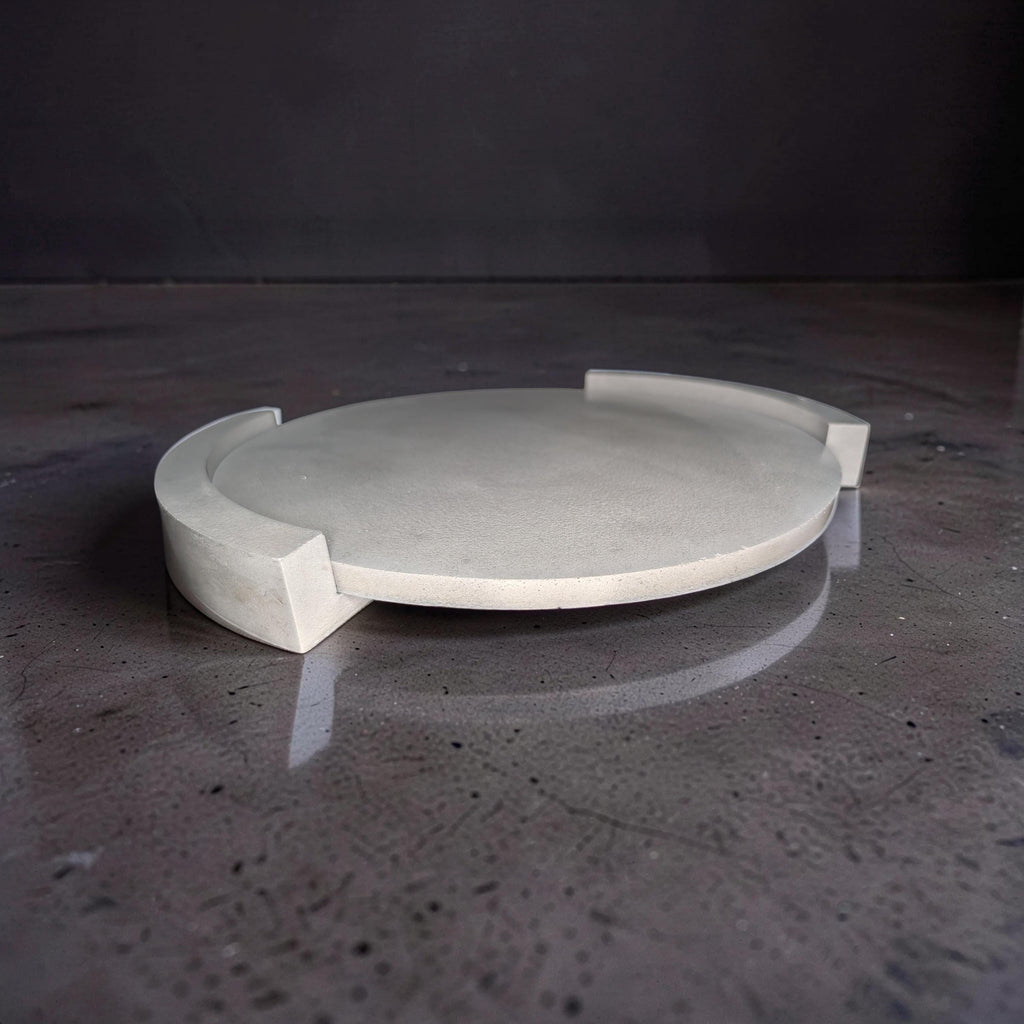 Large Round Concrete Tray with Removable Legs, Modular Grey Decorative Plate, Minimalist Riser Jewelry Dish, Modern Industrial Shelf Accent