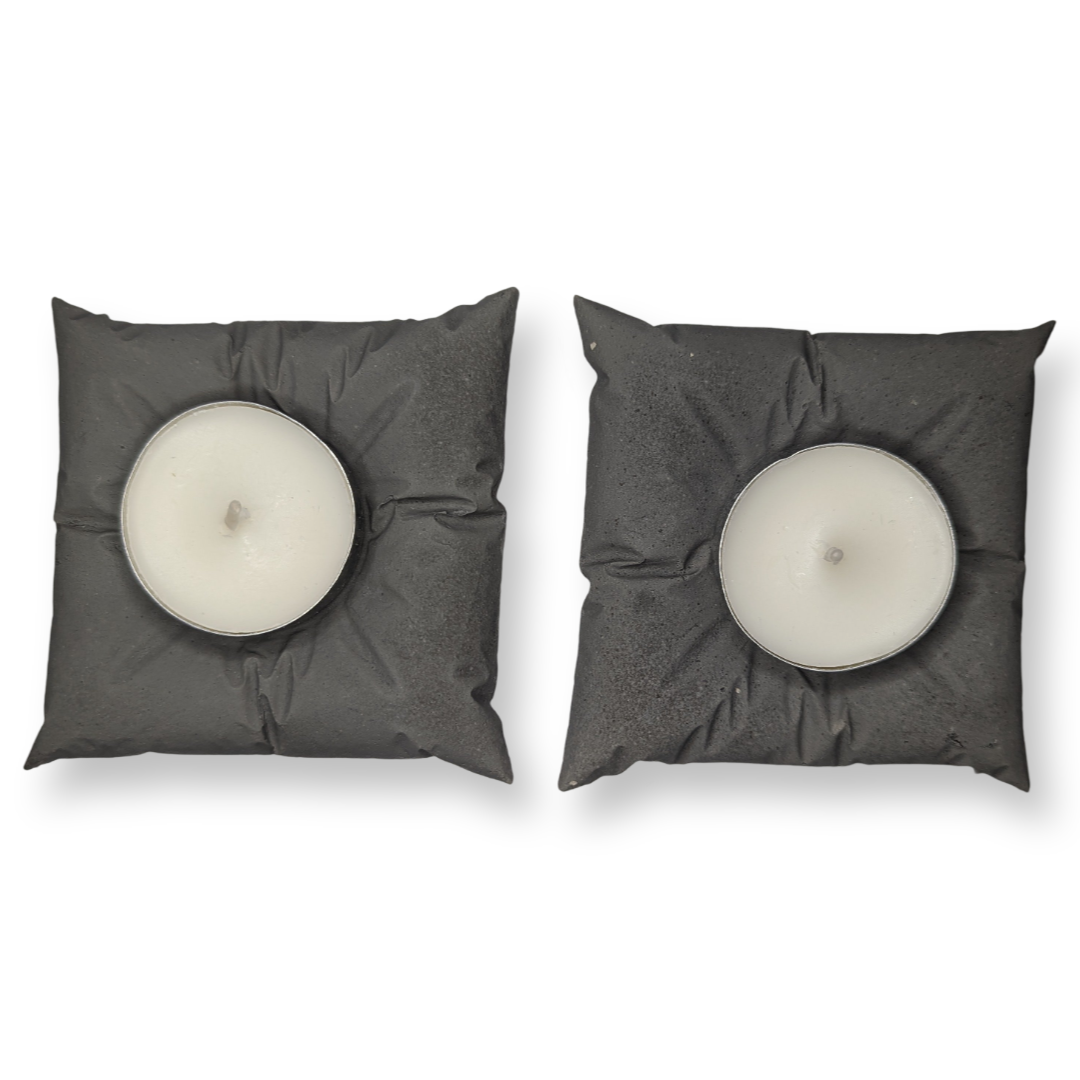 Concrete Pillow Tealight Candle Holders – Set of 2 | Minimalist Home Decor | Handmade Modern Concrete Tea Light Set in Natural or Gray