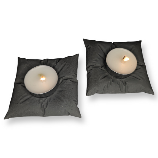Concrete Pillow Tealight Candle Holders – Set of 2 | Minimalist Home Decor | Handmade Modern Concrete Tea Light Set in Natural or Gray