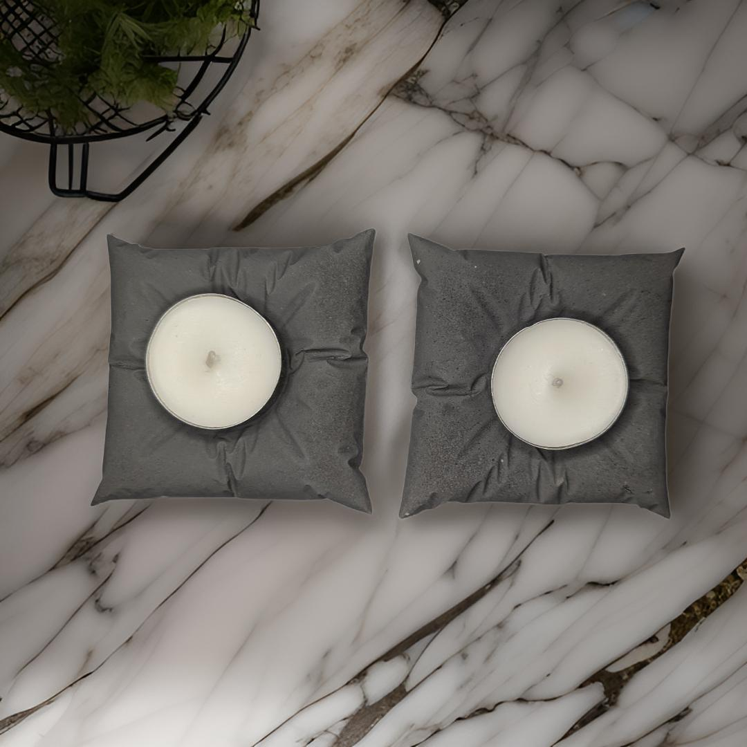 Concrete Pillow Tealight Candle Holders – Set of 2 | Minimalist Home Decor | Handmade Modern Concrete Tea Light Set in Natural or Gray