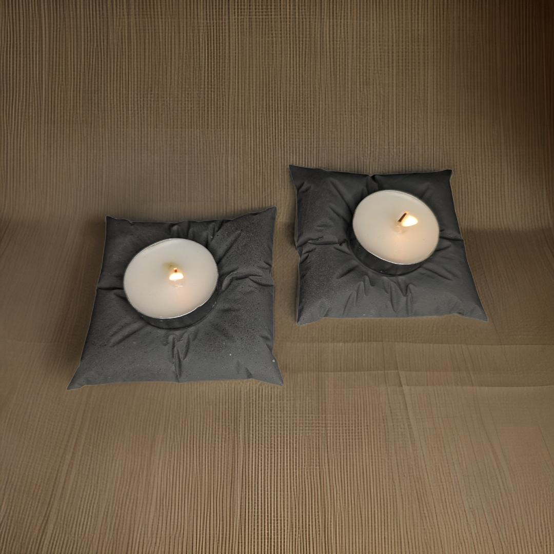 Concrete Pillow Tealight Candle Holders – Set of 2 | Minimalist Home Decor | Handmade Modern Concrete Tea Light Set in Natural or Gray