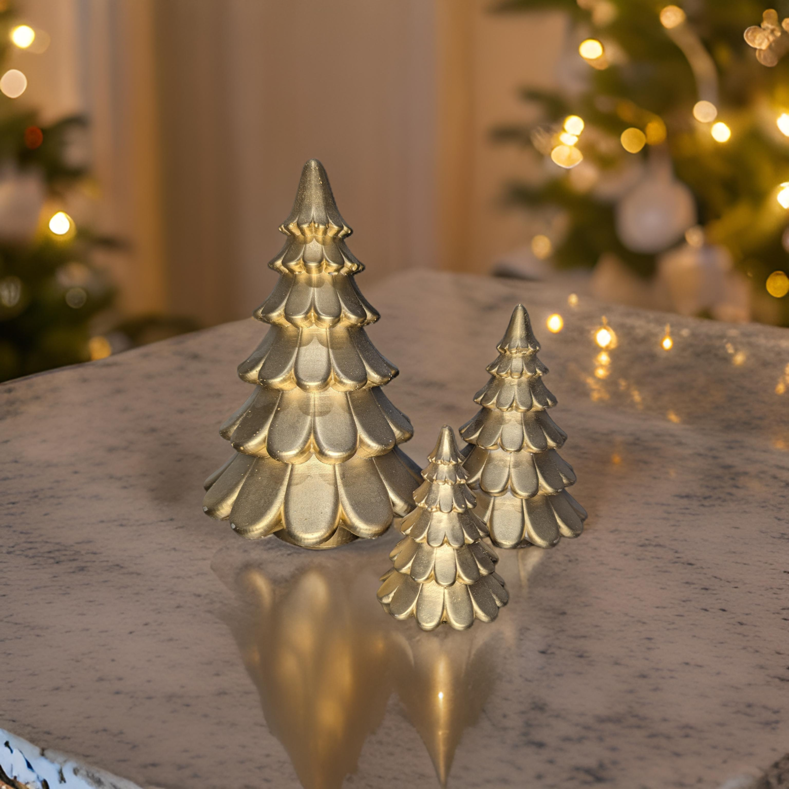 Concrete Christmas Trees, Modern Holiday Decor, Minimalist Christmas Decorations, Cement Tree Set, Gold Silver Natural Concrete, 4" 6" 8"