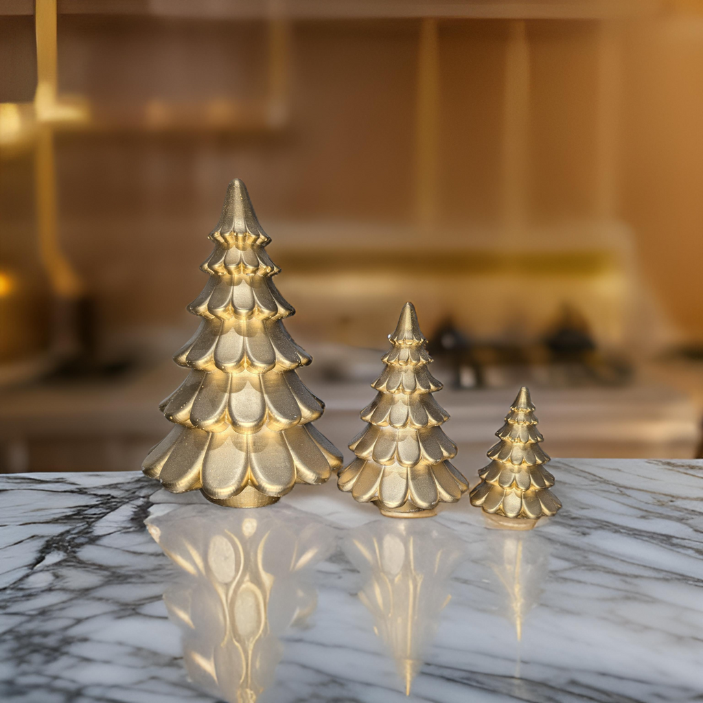 Concrete Christmas Trees, Modern Holiday Decor, Minimalist Christmas Decorations, Cement Tree Set, Gold Silver Natural Concrete, 4" 6" 8"