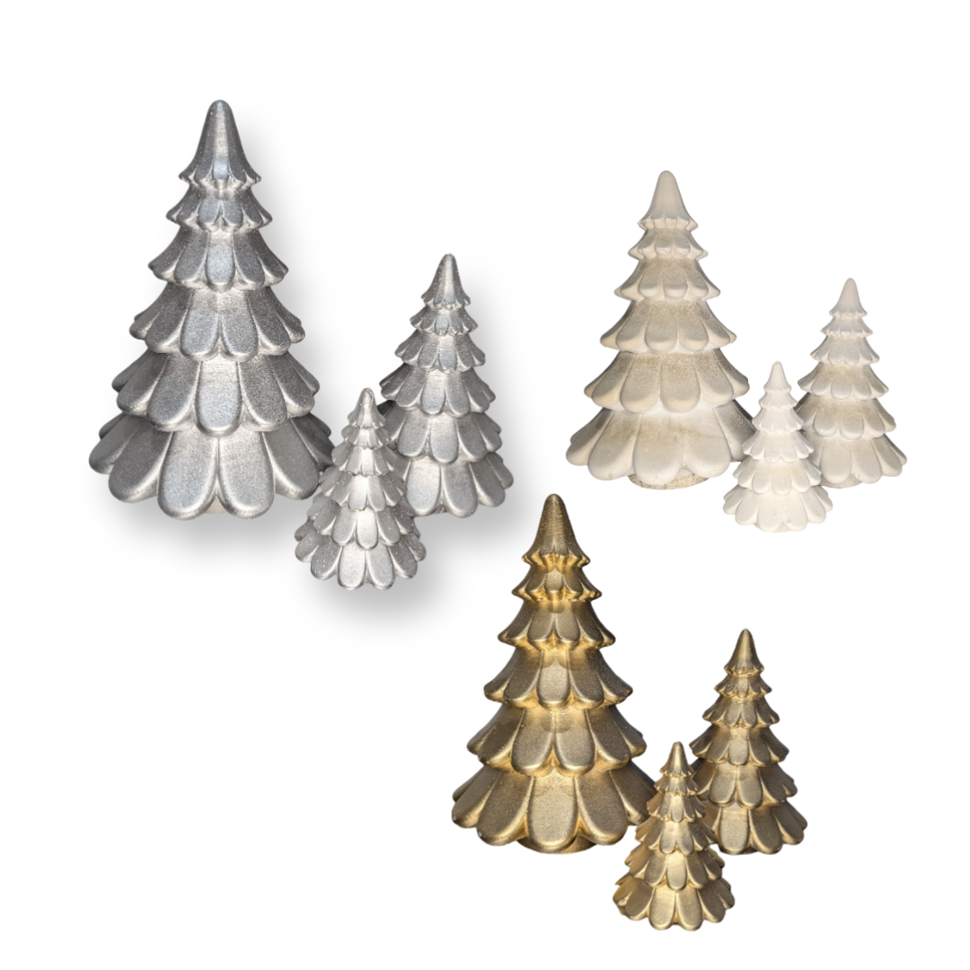 Concrete Christmas Trees, Modern Holiday Decor, Minimalist Christmas Decorations, Cement Tree Set, Gold Silver Natural Concrete, 4" 6" 8"