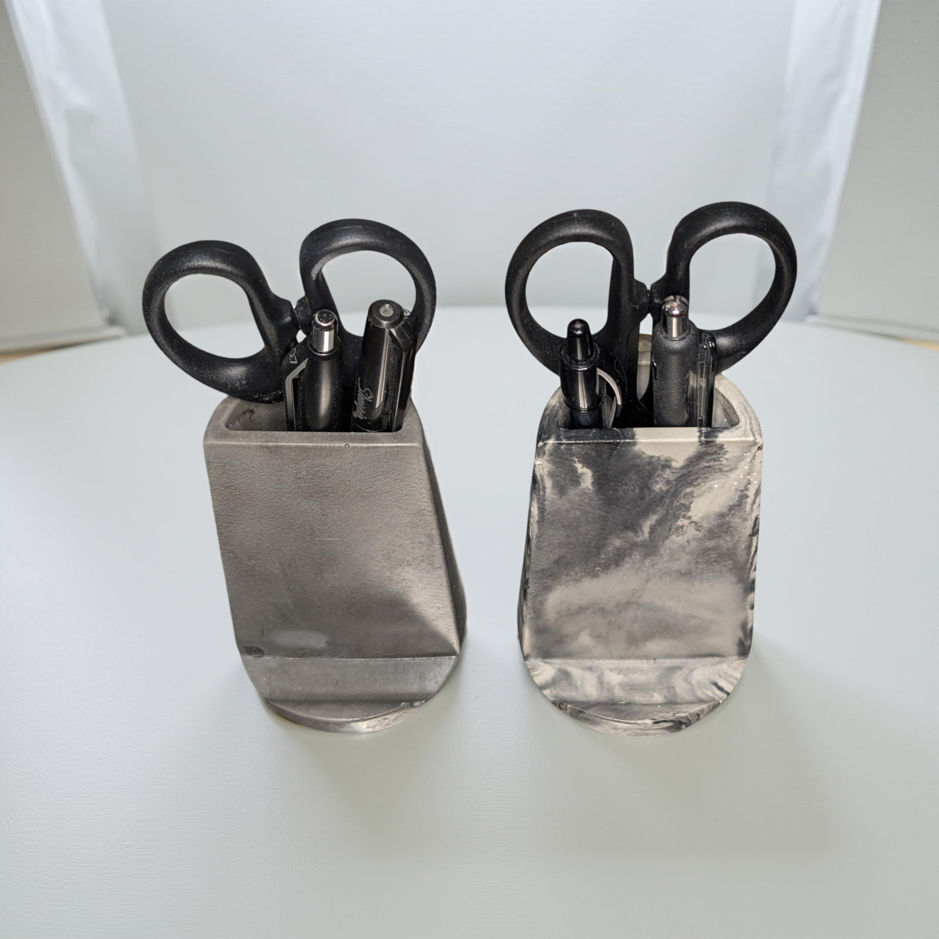 Modern Concrete Phone Stand & Desk Organizer – Pen & Scissor Holder (Marble & Gray)