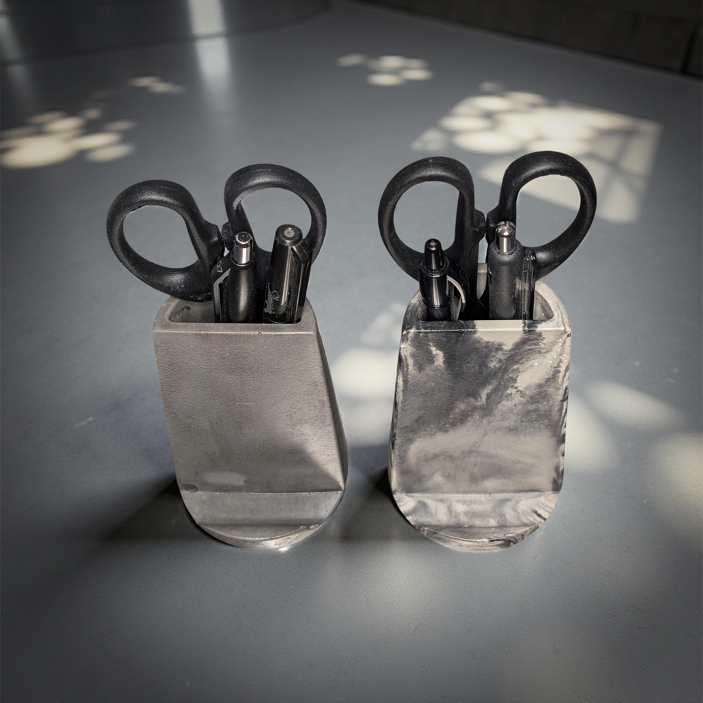 Modern Concrete Phone Stand & Desk Organizer – Pen & Scissor Holder (Marble & Gray)