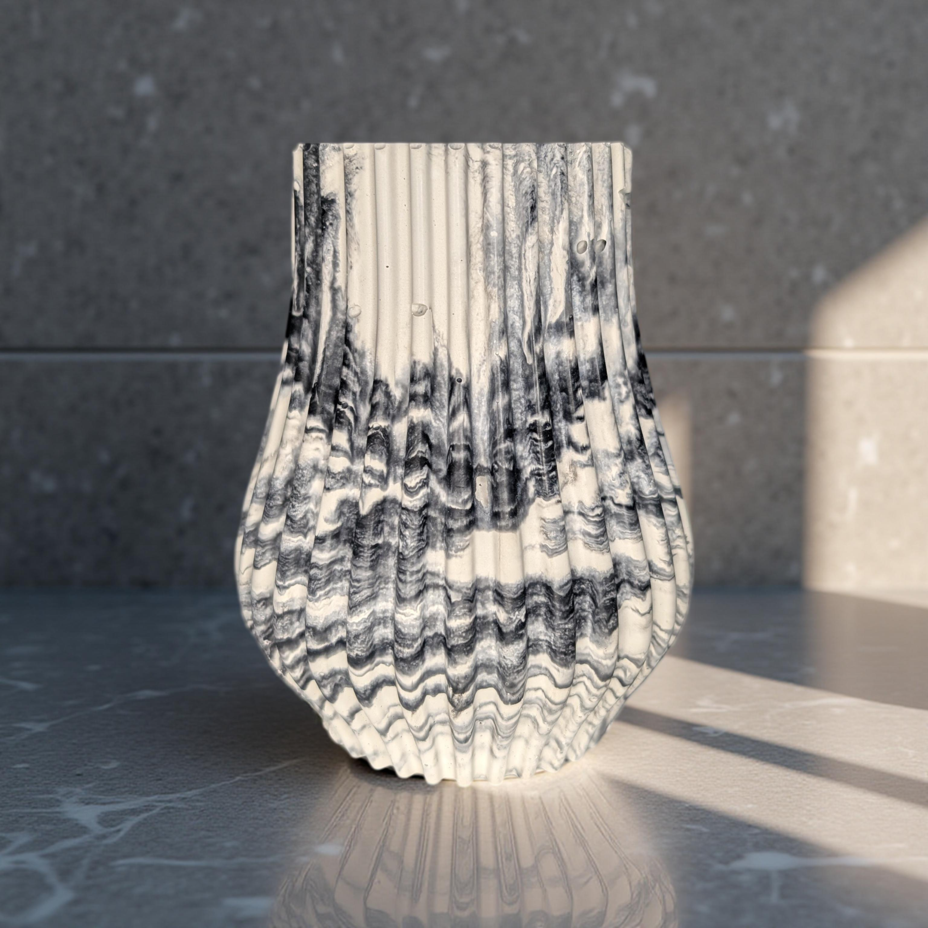 Ripple Concrete Vase | Modern Fluted Vase in Marble or Gray | Minimalist Home Decor | Small Cement Vase for Shelf Styling or Dried Florals