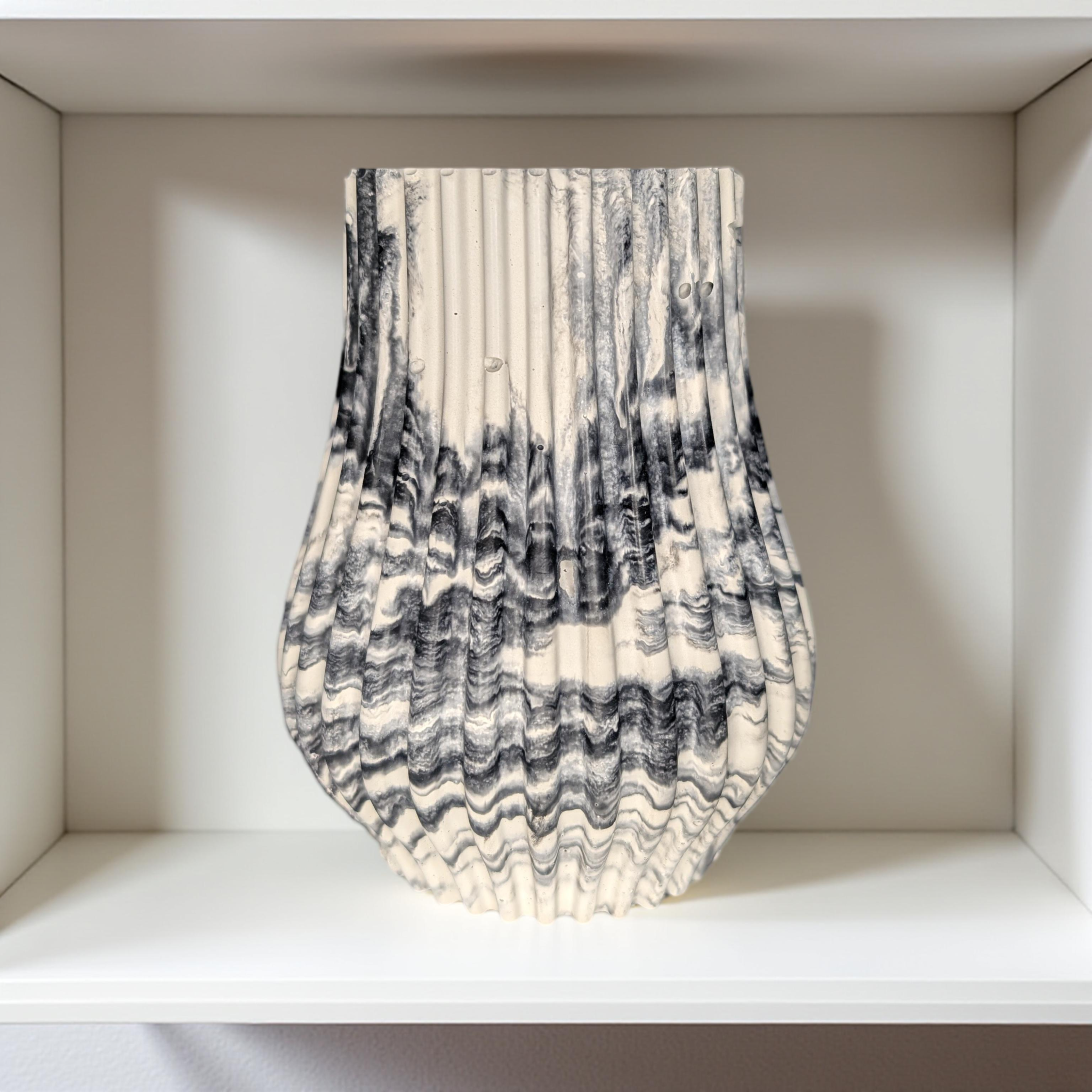 Ripple Concrete Vase | Modern Fluted Vase in Marble or Gray | Minimalist Home Decor | Small Cement Vase for Shelf Styling or Dried Florals