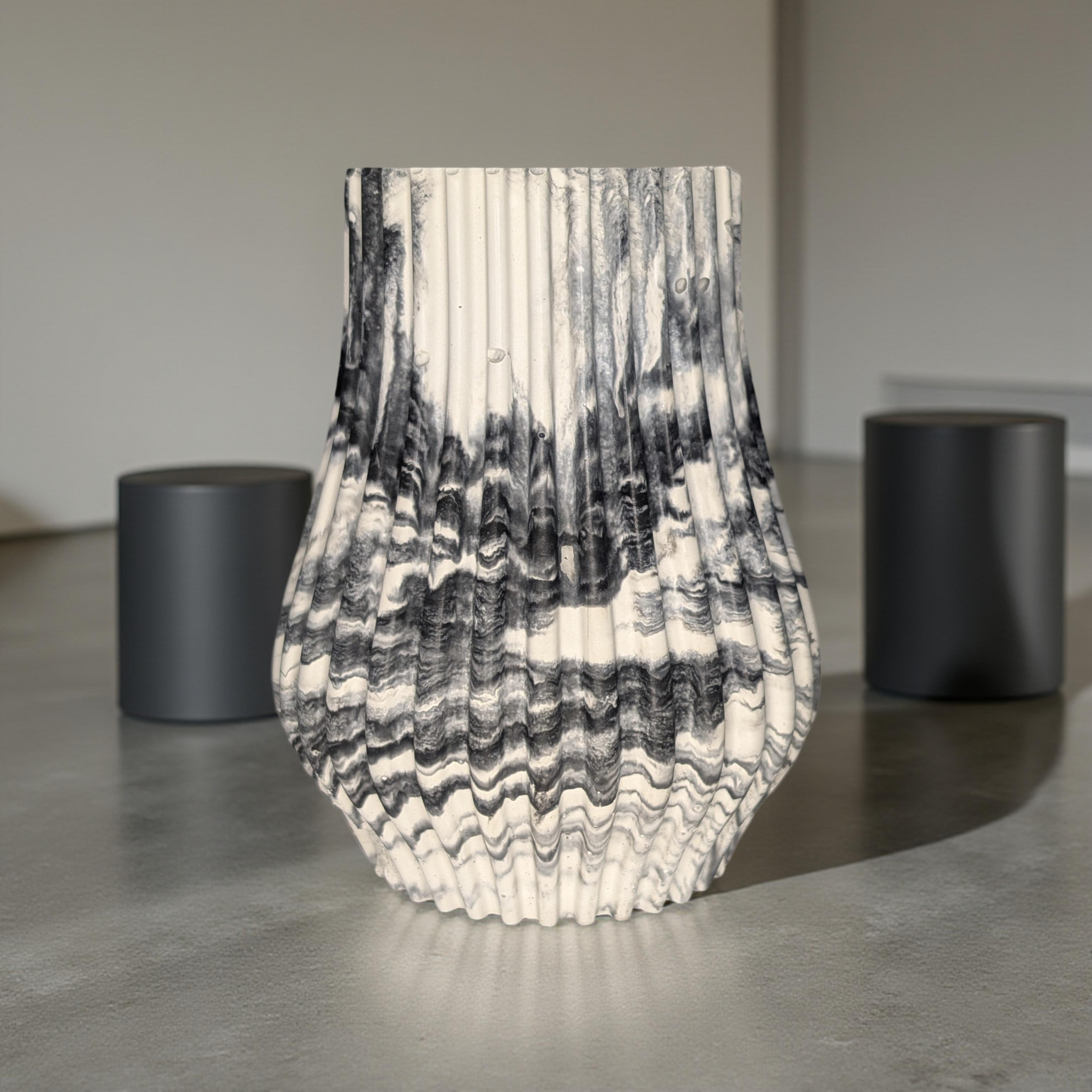 Ripple Concrete Vase | Modern Fluted Vase in Marble or Gray | Minimalist Home Decor | Small Cement Vase for Shelf Styling or Dried Florals