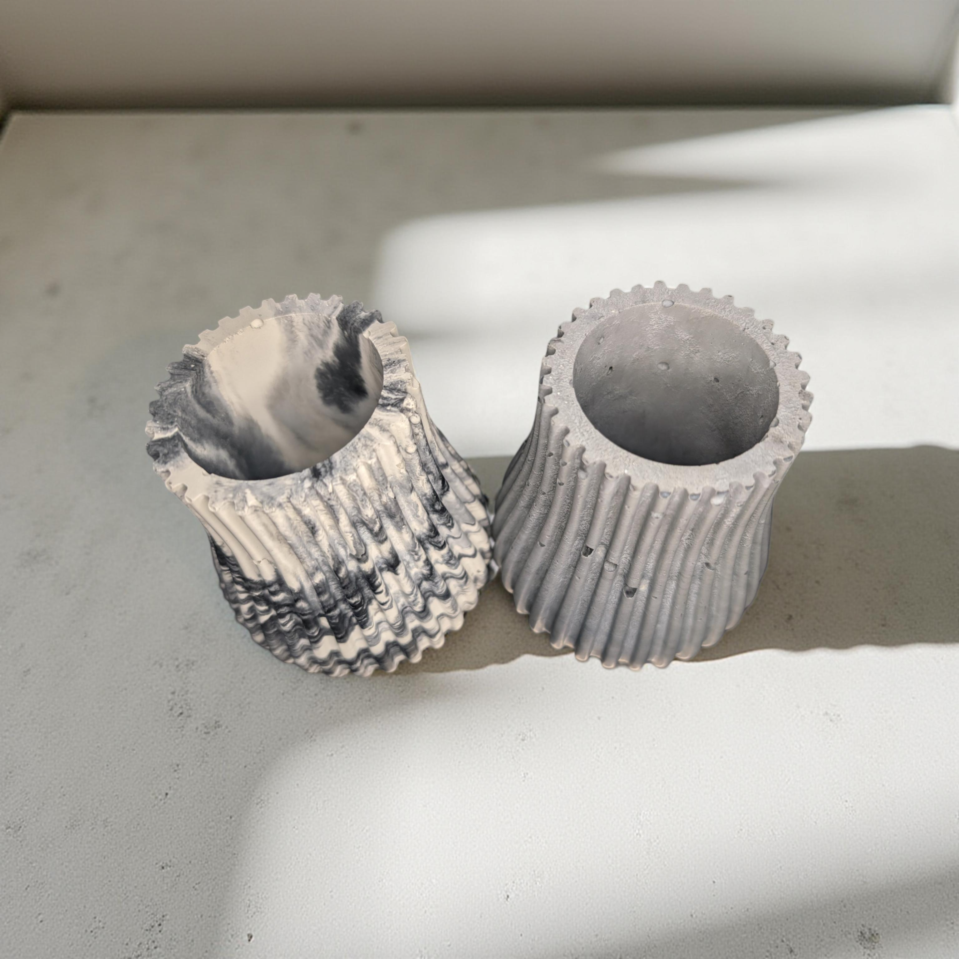 Ripple Concrete Vase | Modern Fluted Vase in Marble or Gray | Minimalist Home Decor | Small Cement Vase for Shelf Styling or Dried Florals