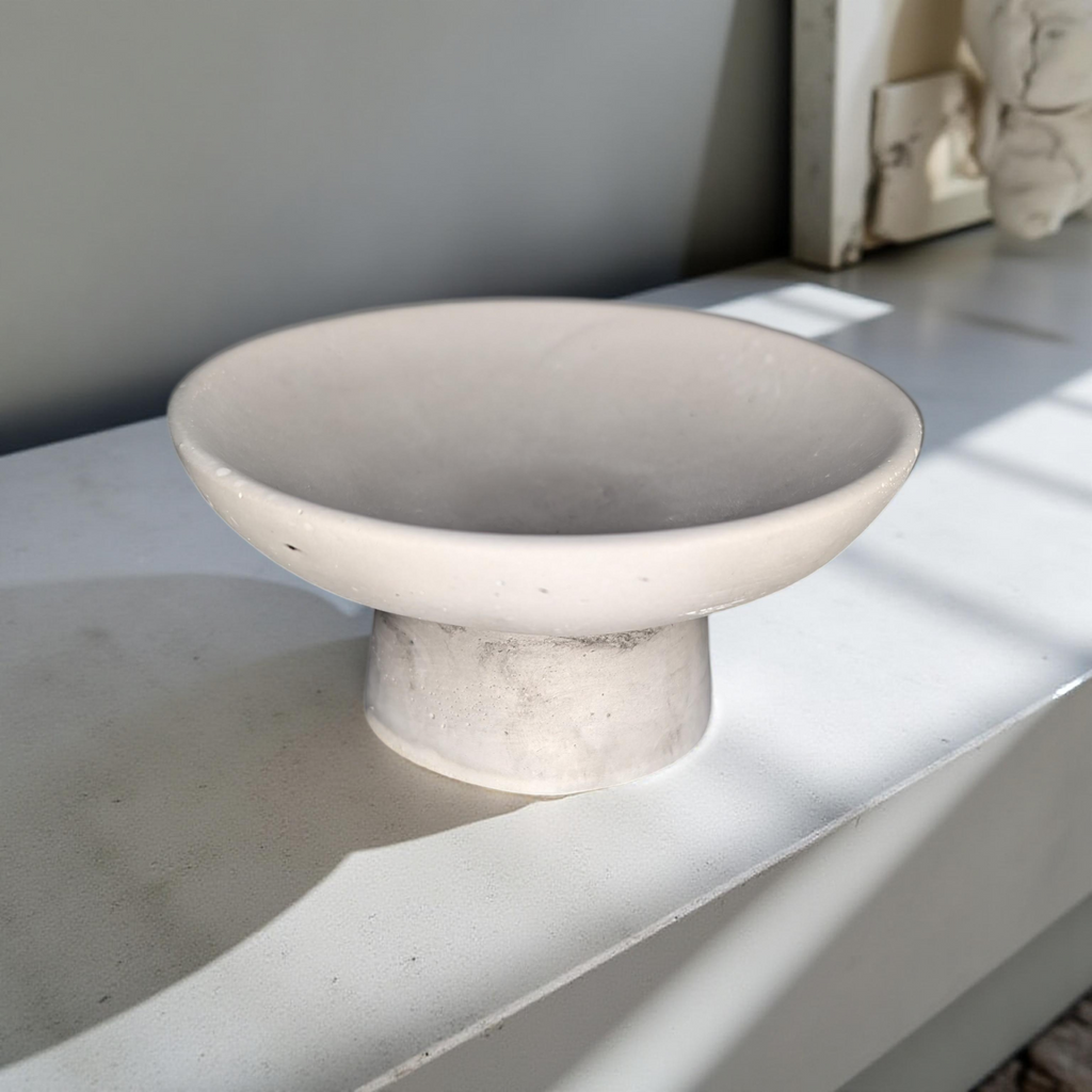 Handmade Concrete Pedestal Bowl – Minimalist Decorative Bowl, Modern Catchall Dish, Rustic Home Decor