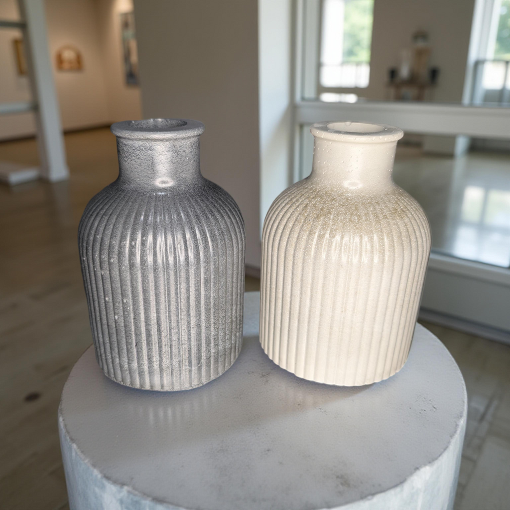 Mini Ribbed Concrete Vase – Modern Decorative Bud Vase, Neutral Shelf Decor, Small Textured Vase for Minimalist Home, Handmade 3.85" Cement Vase
