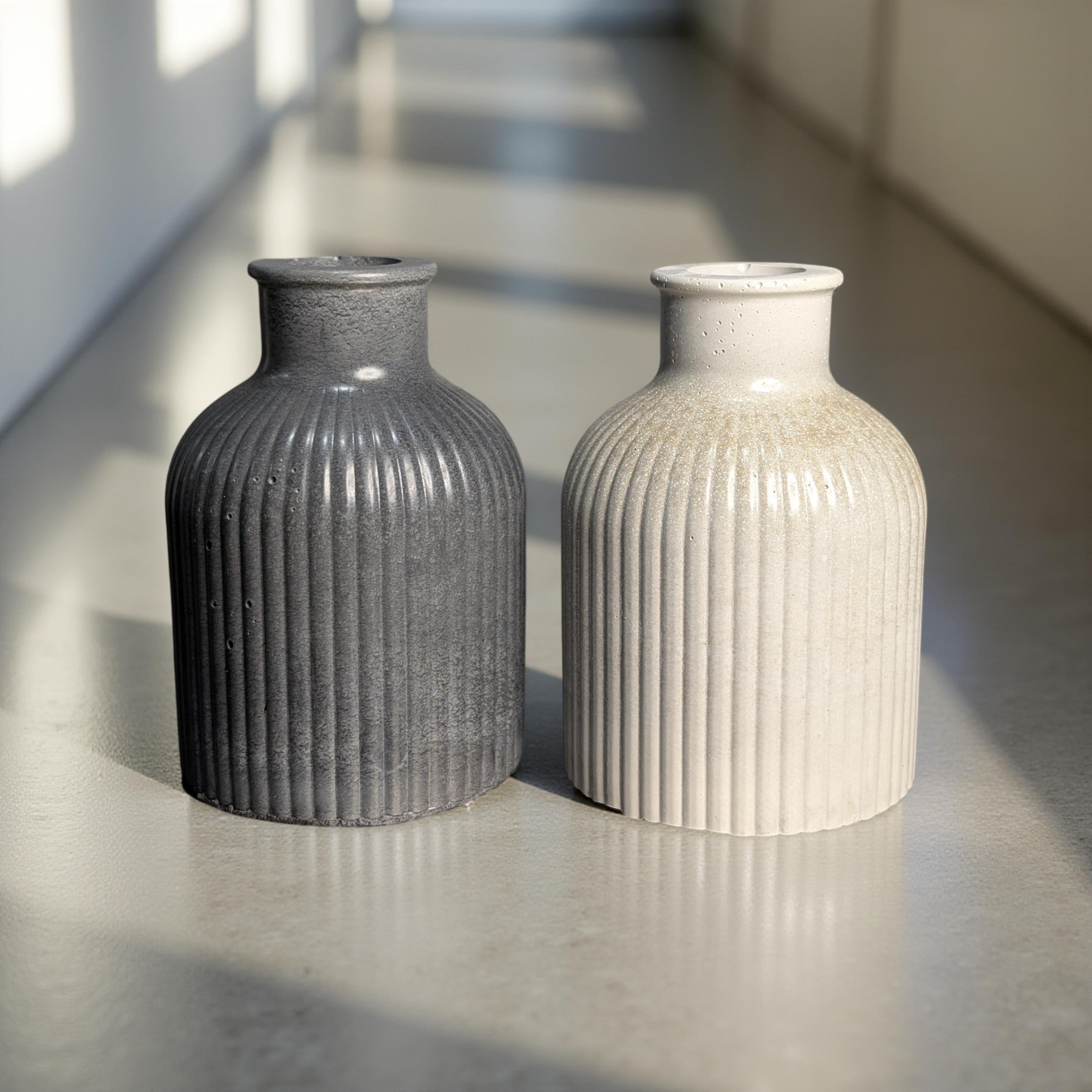 Mini Ribbed Concrete Vase – Modern Decorative Bud Vase, Neutral Shelf Decor, Small Textured Vase for Minimalist Home, Handmade 3.85" Cement Vase
