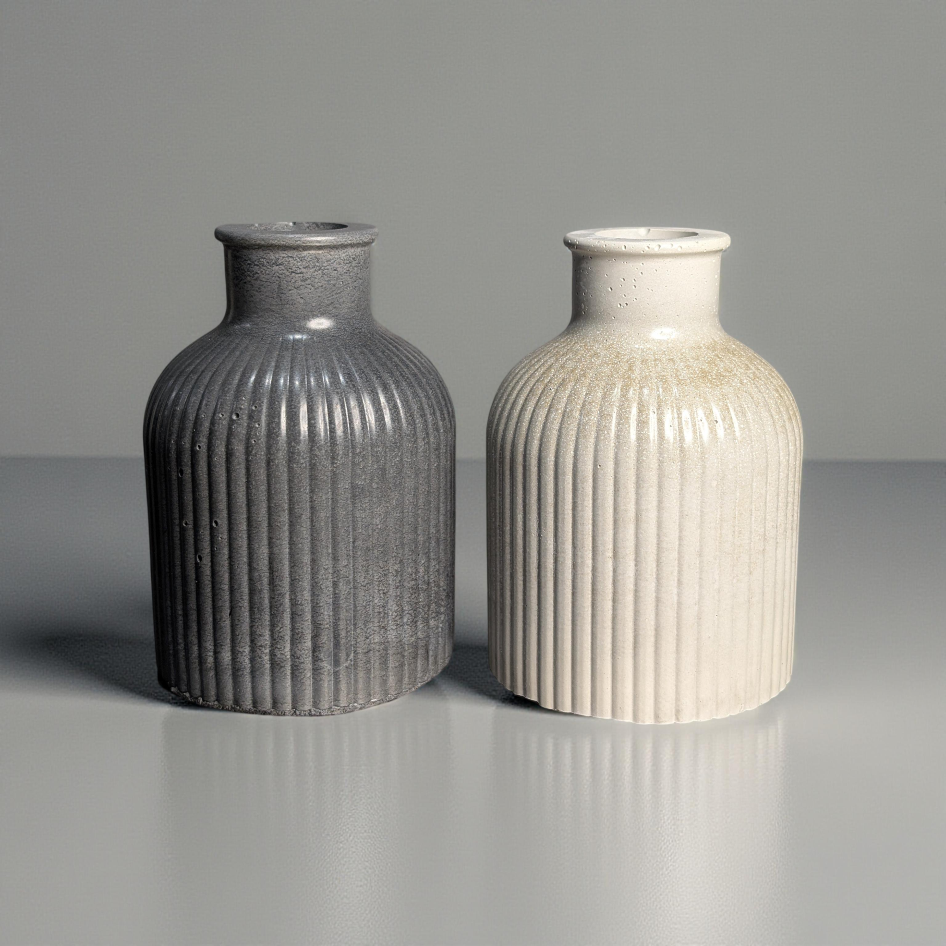 Mini Ribbed Concrete Vase – Modern Decorative Bud Vase, Neutral Shelf Decor, Small Textured Vase for Minimalist Home, Handmade 3.85" Cement Vase