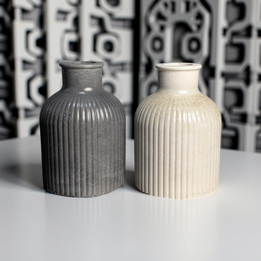 Mini Ribbed Concrete Vase – Modern Decorative Bud Vase, Neutral Shelf Decor, Small Textured Vase for Minimalist Home, Handmade 3.85" Cement Vase