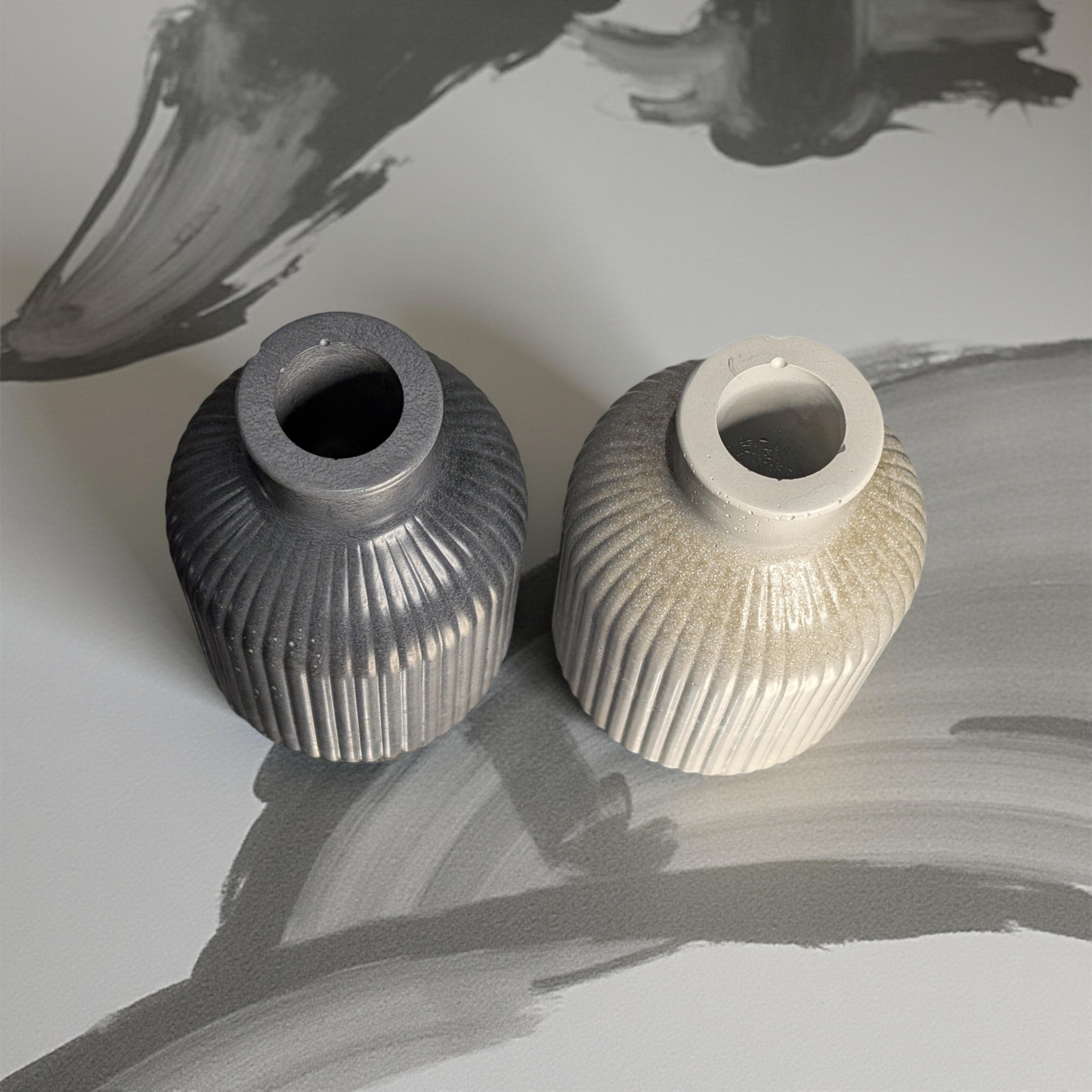 Mini Ribbed Concrete Vase – Modern Decorative Bud Vase, Neutral Shelf Decor, Small Textured Vase for Minimalist Home, Handmade 3.85" Cement Vase