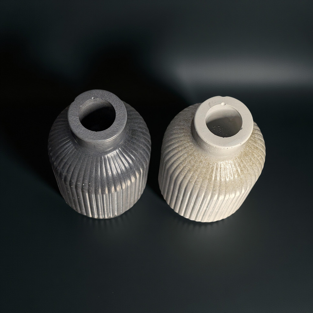 Mini Ribbed Concrete Vase – Modern Decorative Bud Vase, Neutral Shelf Decor, Small Textured Vase for Minimalist Home, Handmade 3.85" Cement Vase