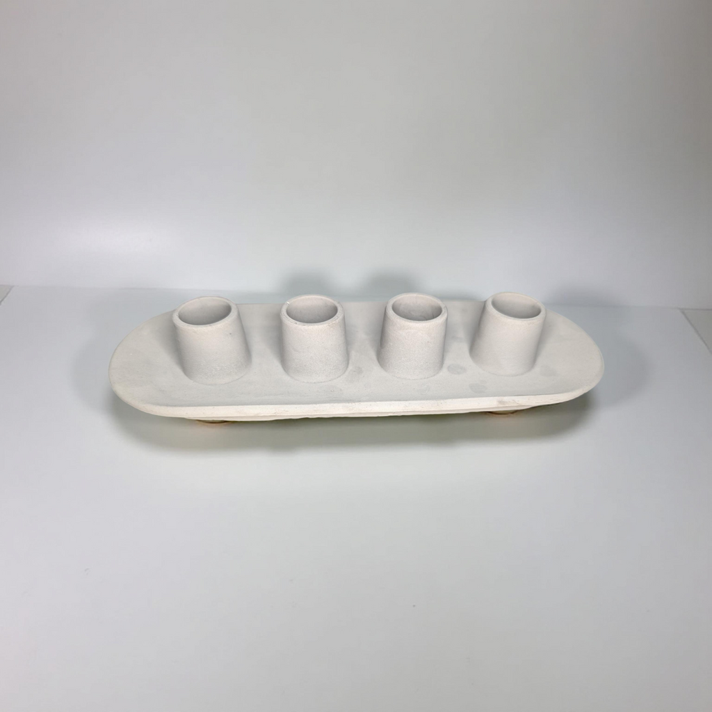 Long Concrete Taper Candle Holder | 4 Candle Minimalist Centerpiece | Modern Industrial Cement Candlestick Tray | Scandi Mantel Decor