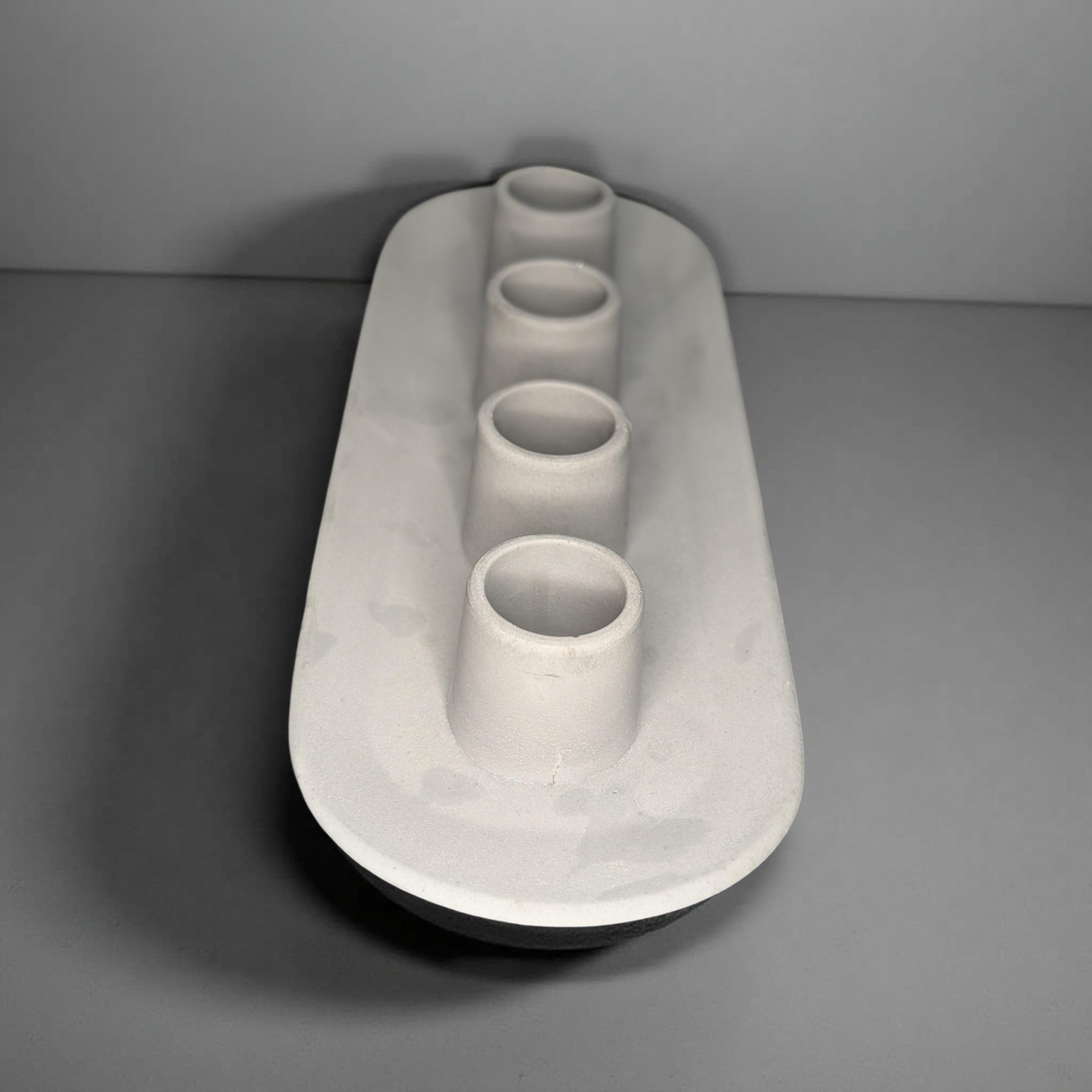 Long Concrete Taper Candle Holder | 4 Candle Minimalist Centerpiece | Modern Industrial Cement Candlestick Tray | Scandi Mantel Decor