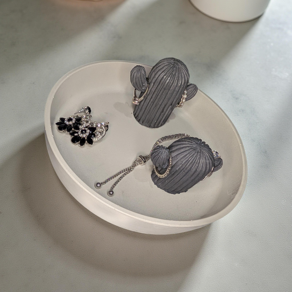 Concrete Cactus Jewelry Tray | 7 Inch Round Ring Dish | Unique Trinket Holder | Boho Cement Catchall | Handmade Gift
