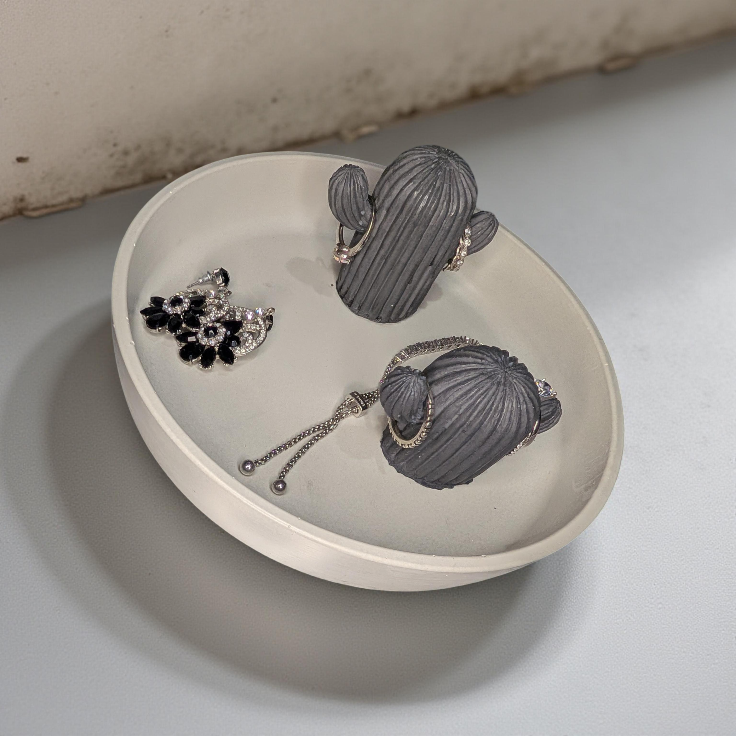 Concrete Cactus Jewelry Tray | 7 Inch Round Ring Dish | Unique Trinket Holder | Boho Cement Catchall | Handmade Gift