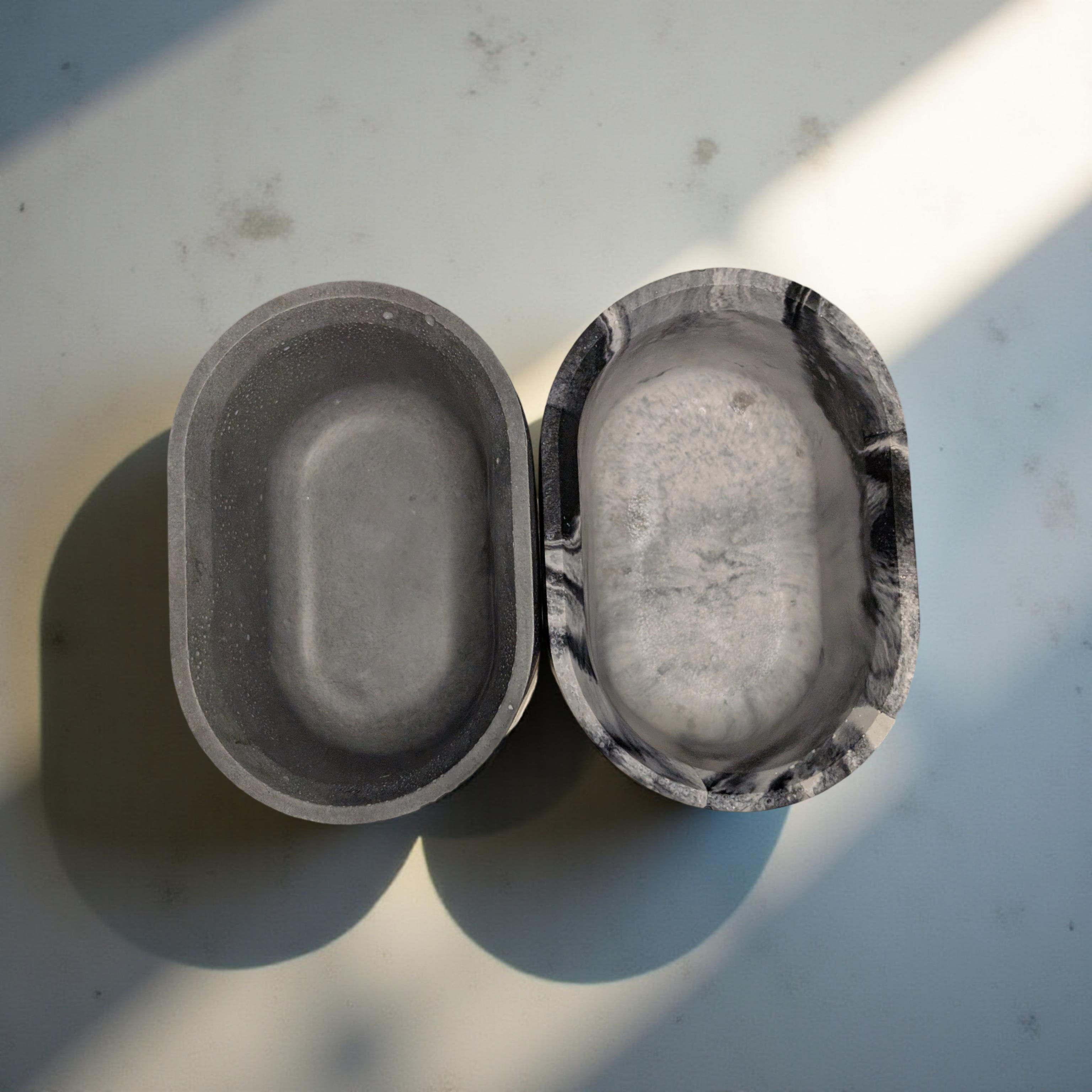 Concrete Oval Planter or Sponge Holder – Minimalist Handmade Cement Dish – Modern Home Decor – 4"x3" – Available in Grey or Marble Finish