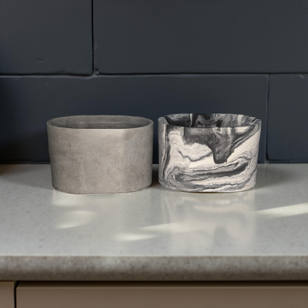 Concrete Oval Planter or Sponge Holder – Minimalist Handmade Cement Dish – Modern Home Decor – 4"x3" – Available in Grey or Marble Finish