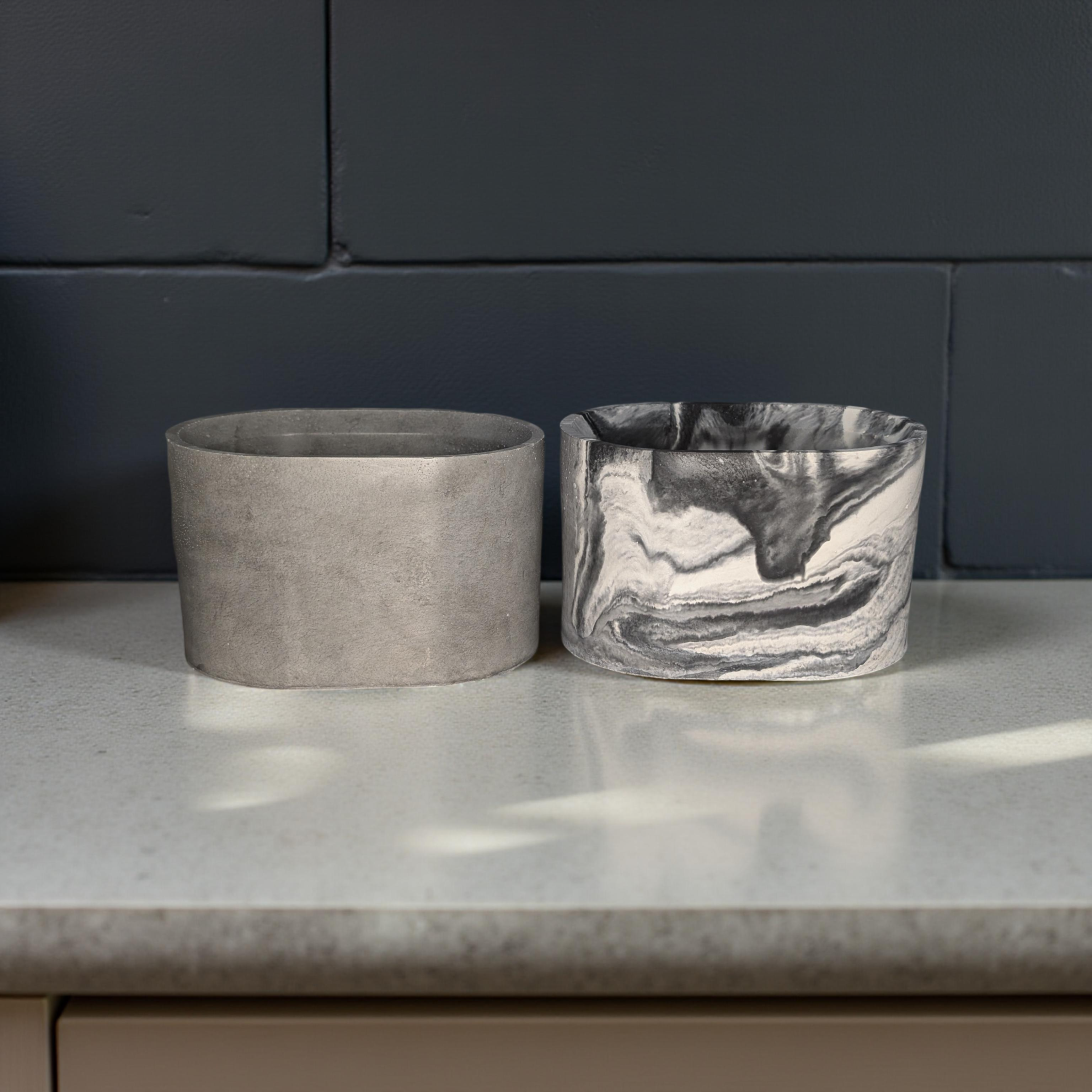 Concrete Oval Planter or Sponge Holder – Minimalist Handmade Cement Dish – Modern Home Decor – 4"x3" – Available in Grey or Marble Finish