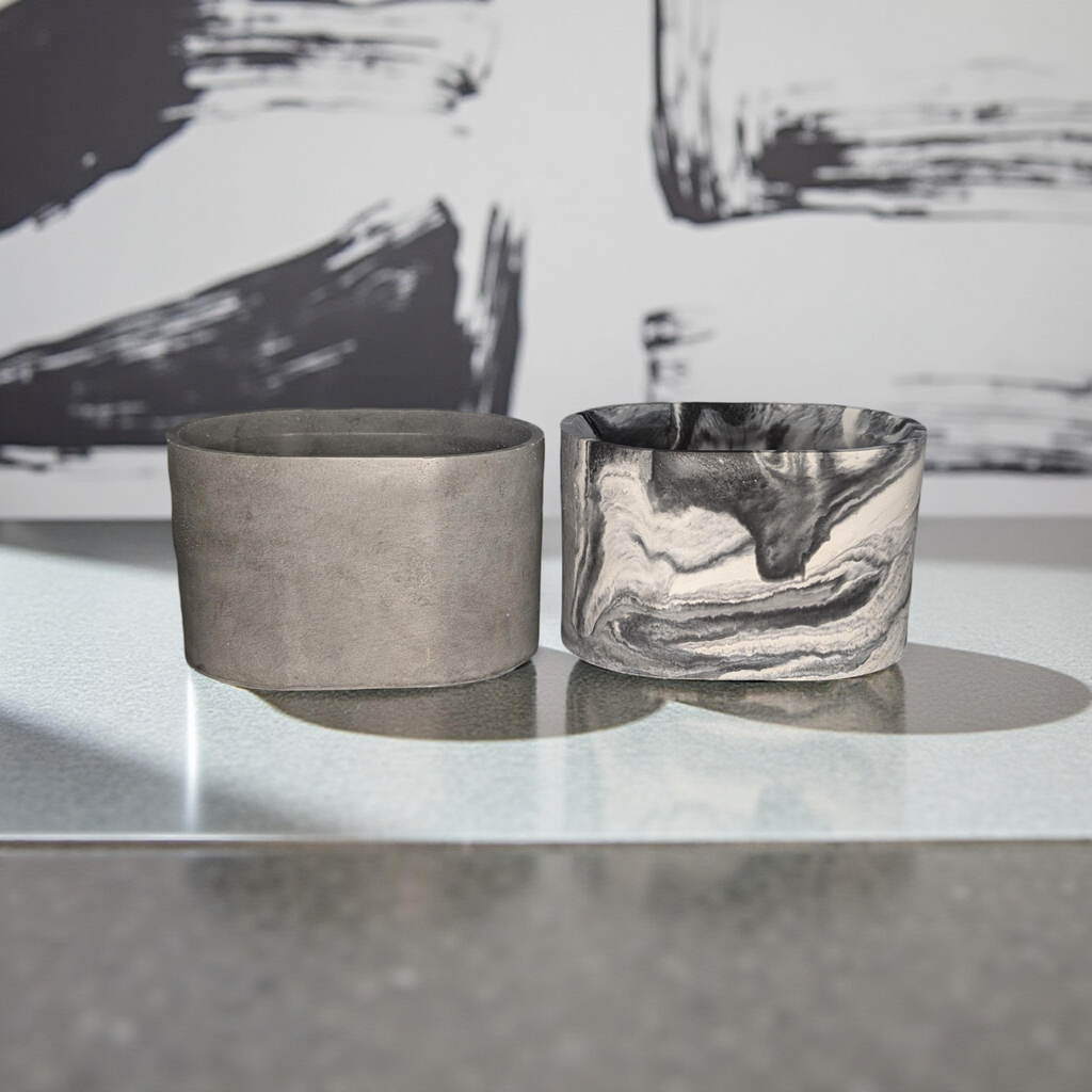Concrete Oval Planter or Sponge Holder – Minimalist Handmade Cement Dish – Modern Home Decor – 4"x3" – Available in Grey or Marble Finish