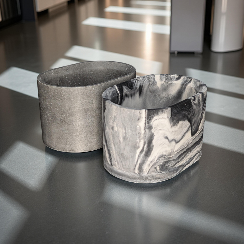 Concrete Oval Planter or Sponge Holder – Minimalist Handmade Cement Dish – Modern Home Decor – 4"x3" – Available in Grey or Marble Finish