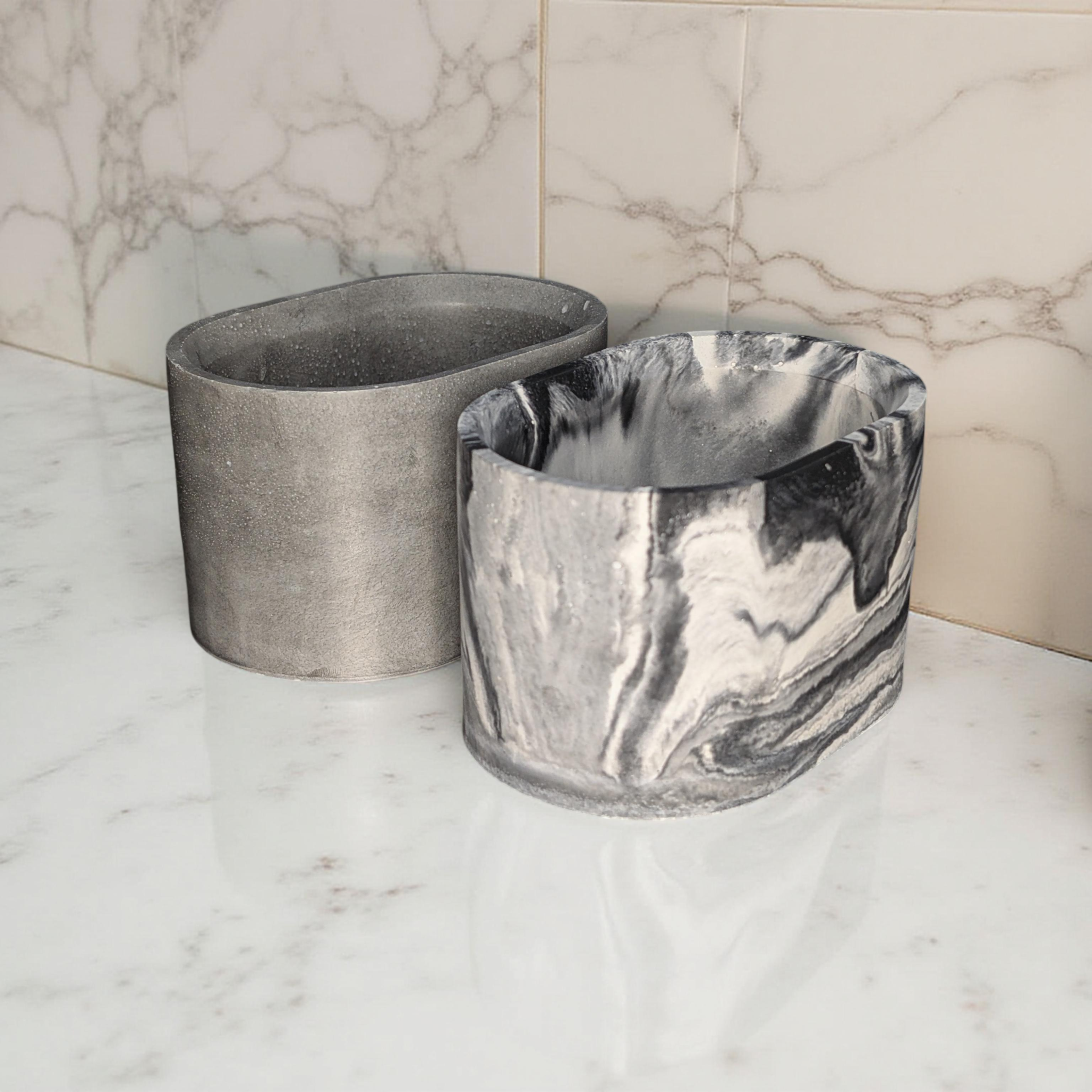 Concrete Oval Planter or Sponge Holder – Minimalist Handmade Cement Dish – Modern Home Decor – 4"x3" – Available in Grey or Marble Finish