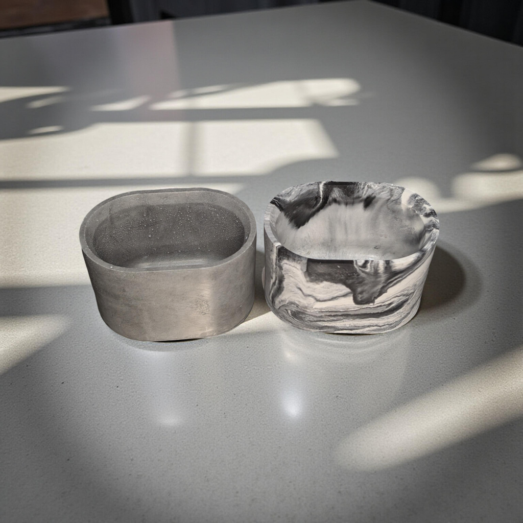 Concrete Oval Planter or Sponge Holder – Minimalist Handmade Cement Dish – Modern Home Decor – 4"x3" – Available in Grey or Marble Finish