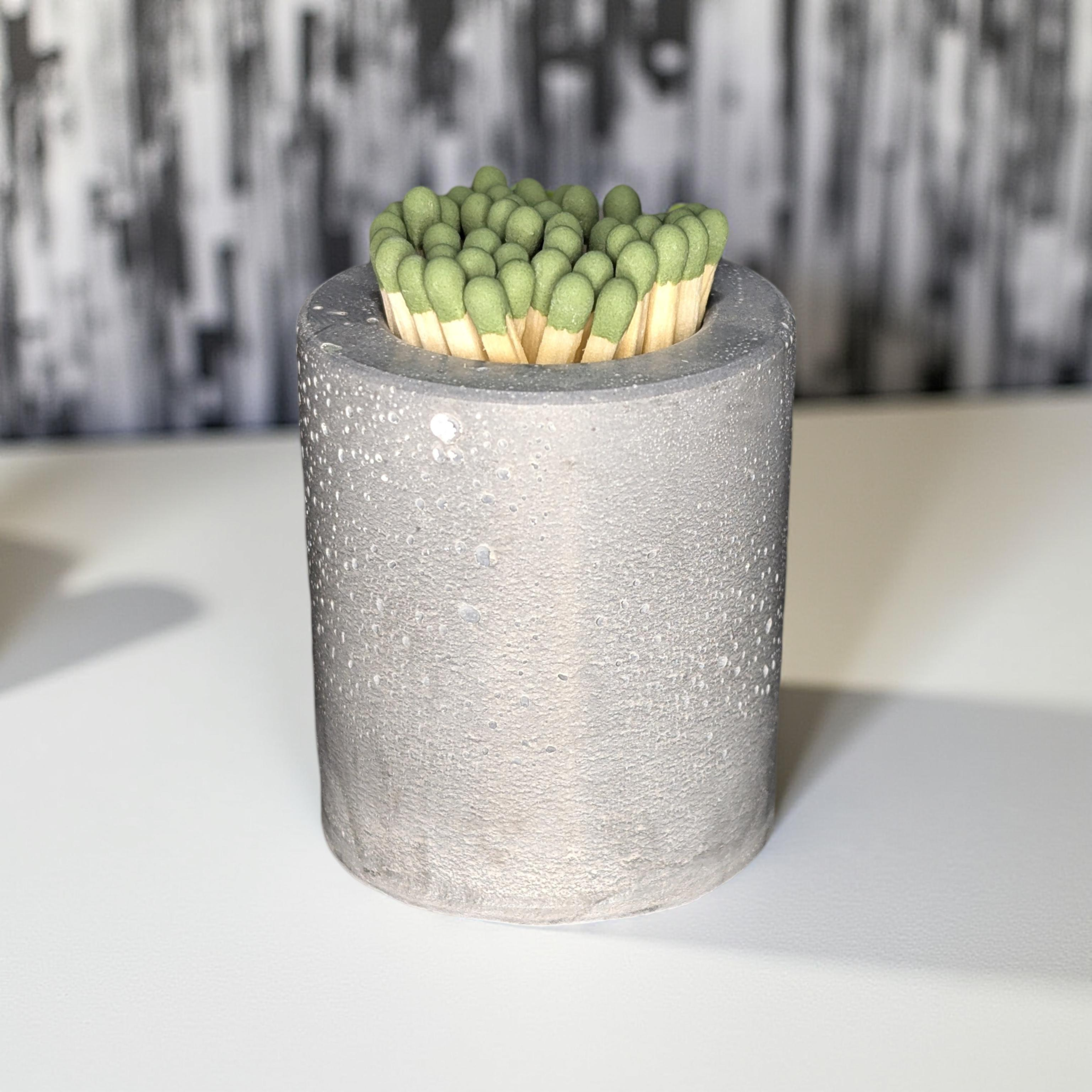 Concrete Match Holder with Striker – Modern Match Jar with 50 Green-Tipped Matches | Handmade Minimalist Home Decor, Candle Accessory Gift