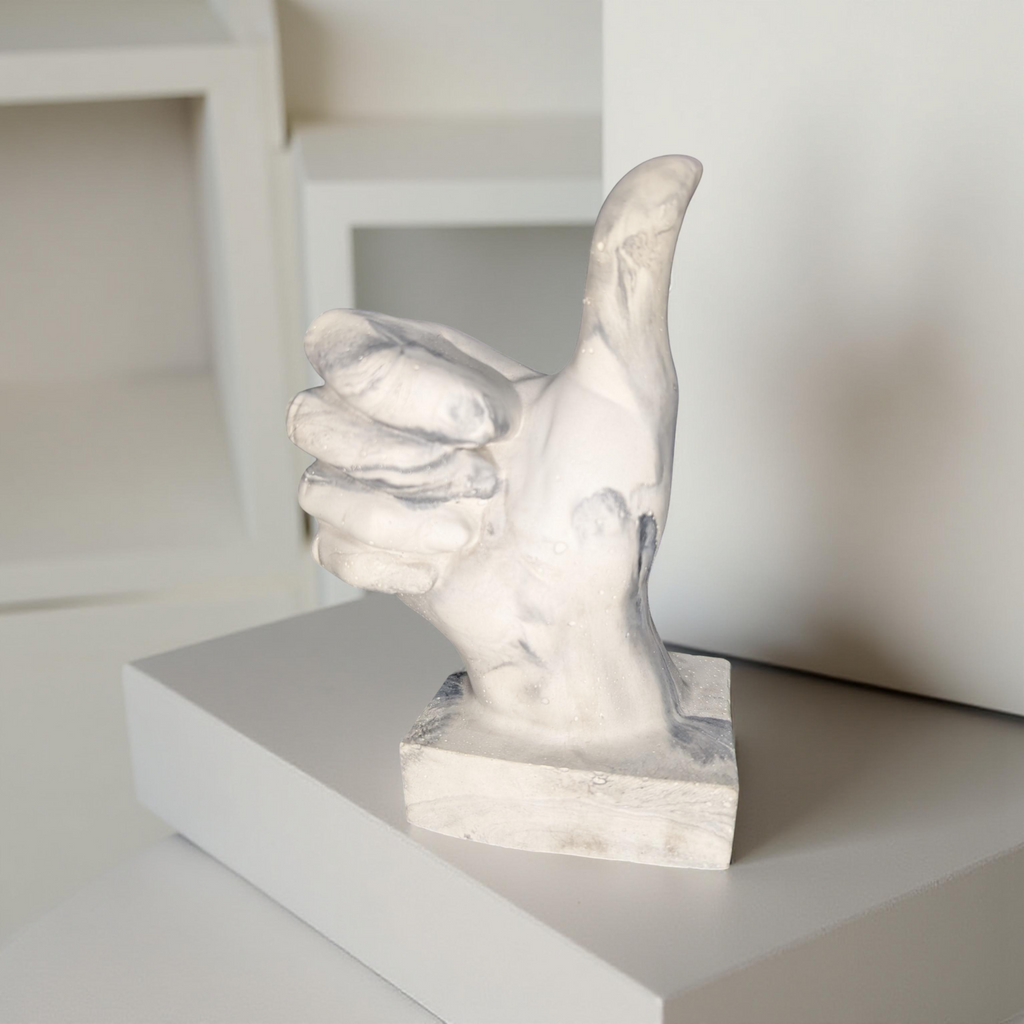 Marbled Concrete Thumbs Up Statue | Modern Hand Sculpture | Unique Desk & Shelf Decor | Motivational 'Good Job' Gift | Handcrafted