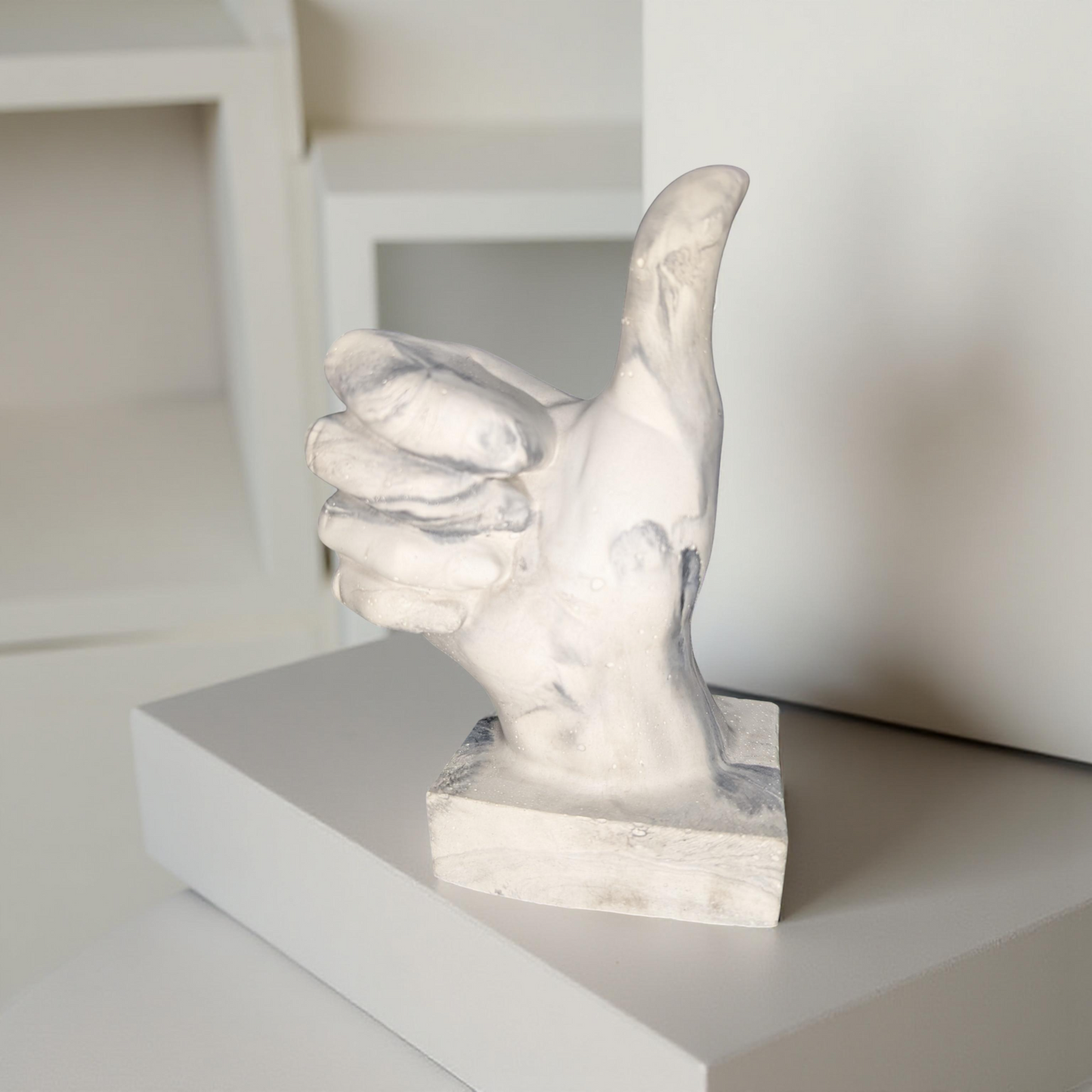 Marbled Concrete Thumbs Up Statue | Modern Hand Sculpture | Unique Desk & Shelf Decor | Motivational 'Good Job' Gift | Handcrafted