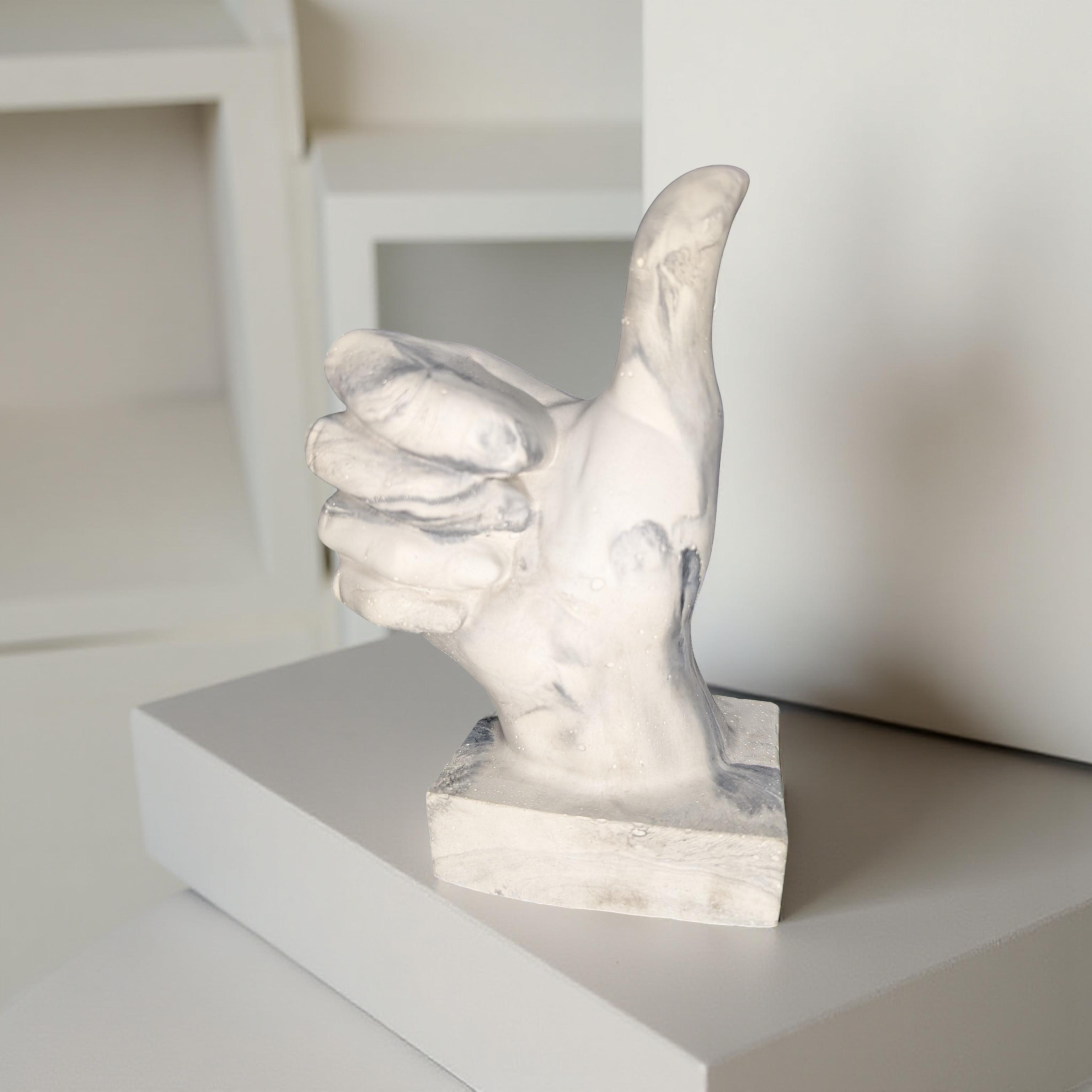Marbled Concrete Thumbs Up Statue | Modern Hand Sculpture | Unique Desk & Shelf Decor | Motivational 'Good Job' Gift | Handcrafted