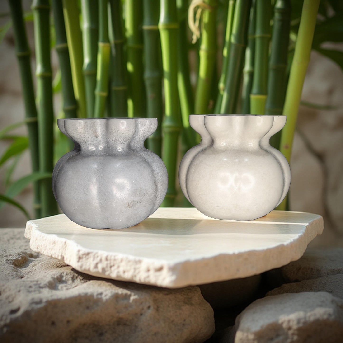 Concrete Bag Vase | Modern 'Bag-Like' Bud Vase with Fluted Rim | Minimalist Shelf Decor | Handcrafted in Grey or Natural Concrete