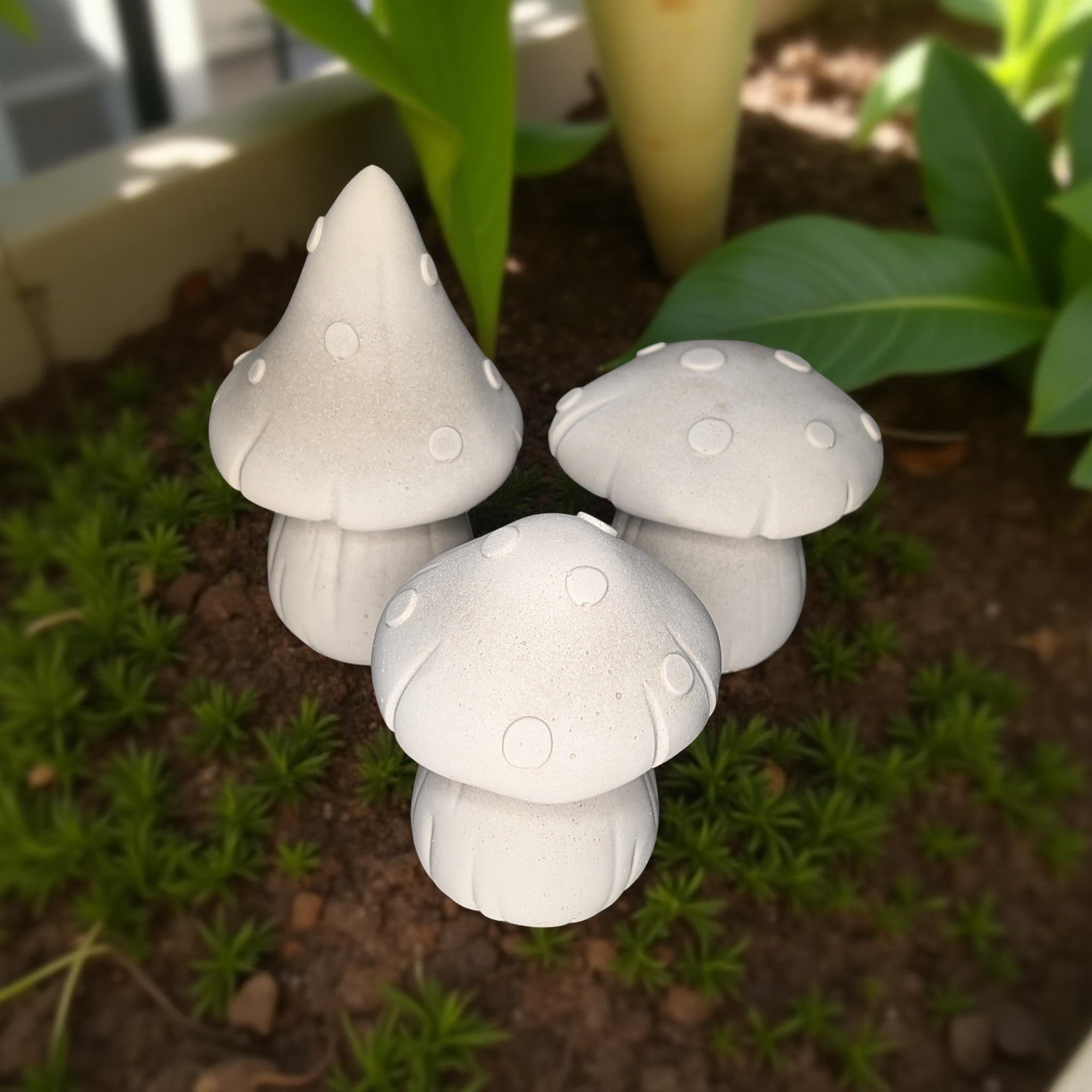 Whimsical Concrete Mushroom Trio – Minimalist Fairy Garden Decor | Indoor Plant Shelf Accents | Cottagecore Home Decoration (2.3–4 in)