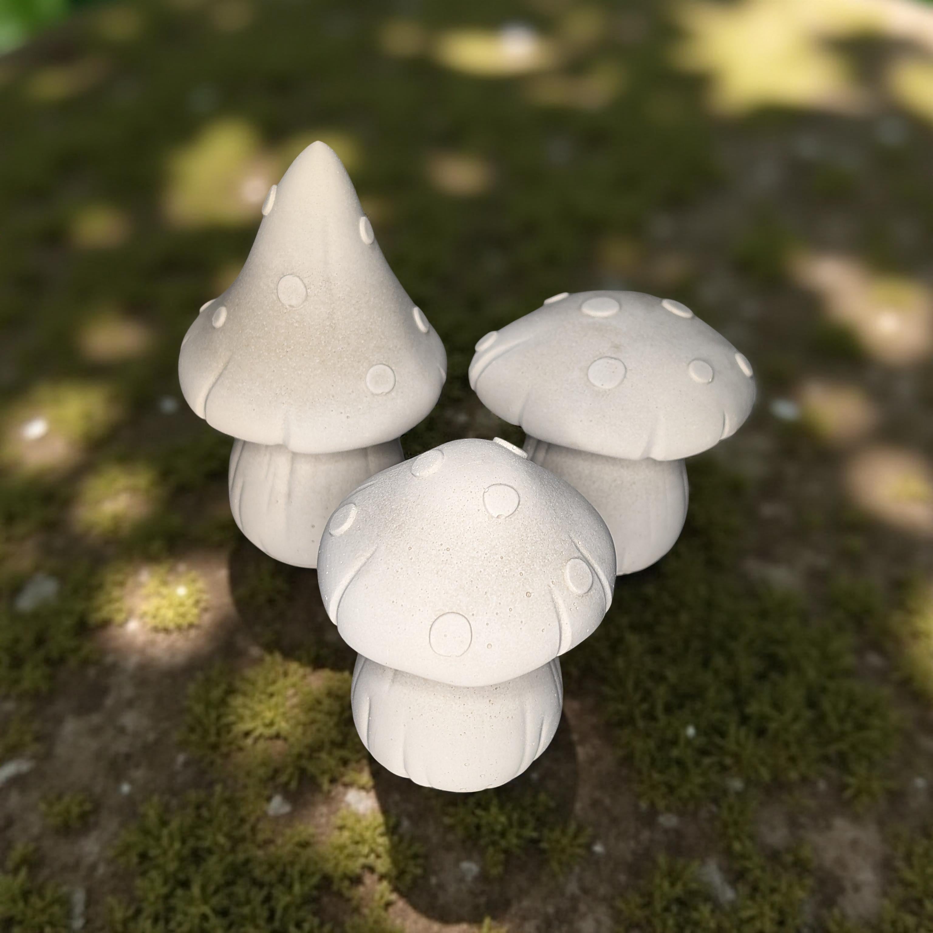 Whimsical Concrete Mushroom Trio – Minimalist Fairy Garden Decor | Indoor Plant Shelf Accents | Cottagecore Home Decoration (2.3–4 in)