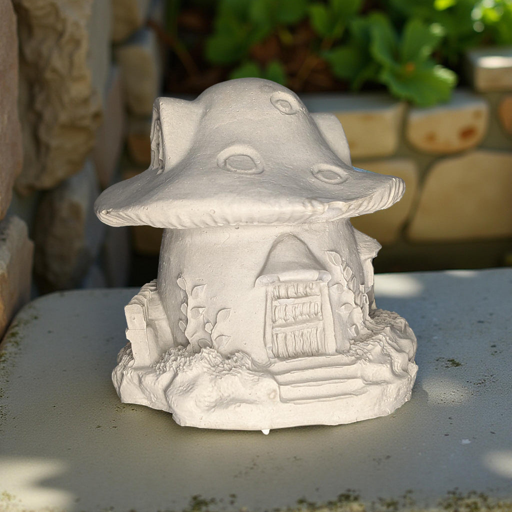 Mini Concrete Mushroom House – Paintable Fairy Garden Decor, DIY Planter Accessory, Shelf or Plant Display, 3.5"x3.7"