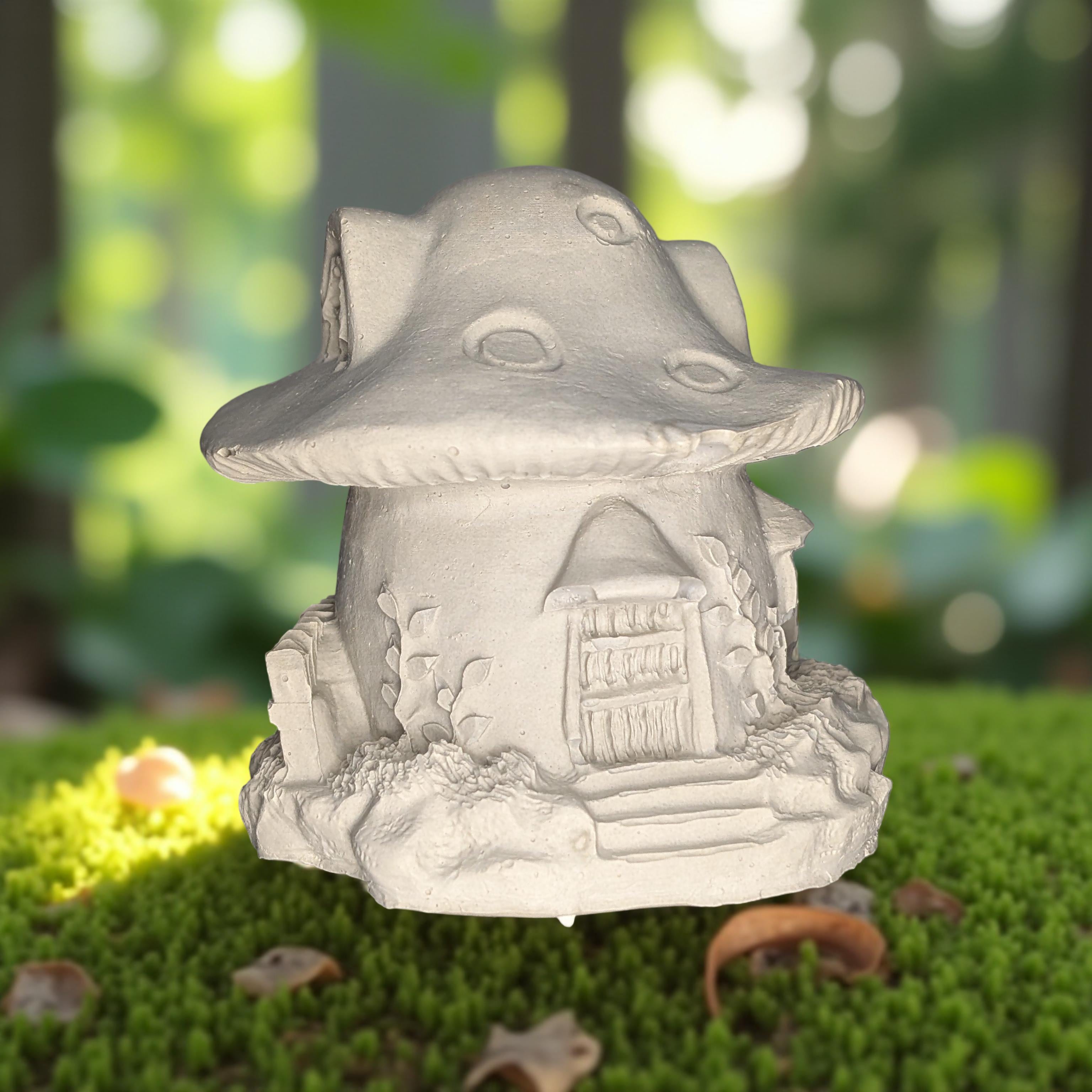 Mini Concrete Mushroom House – Paintable Fairy Garden Decor, DIY Planter Accessory, Shelf or Plant Display, 3.5"x3.7"
