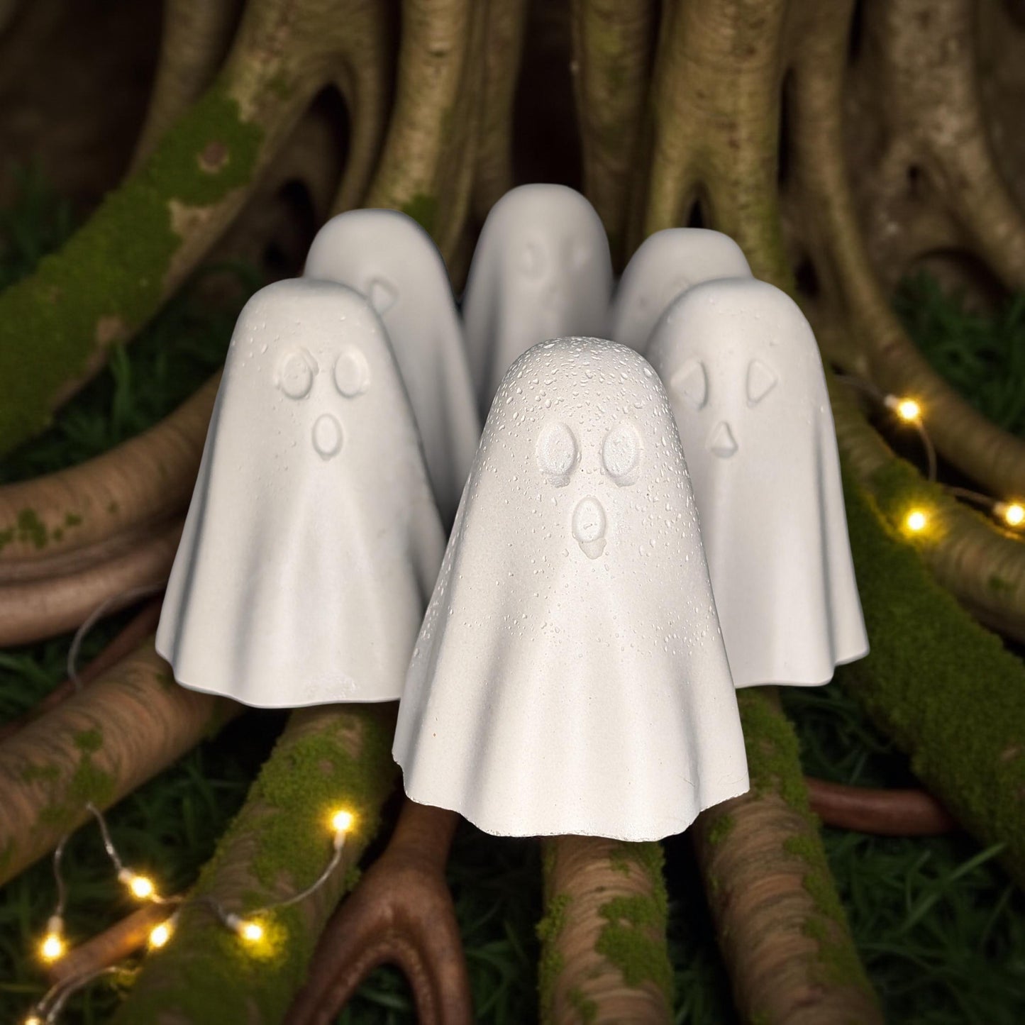 Mini Concrete Ghosts – Halloween Shelf Decor, 2" Tall Spooky Figurines in Grey or Natural Concrete, Modern Fall Accent