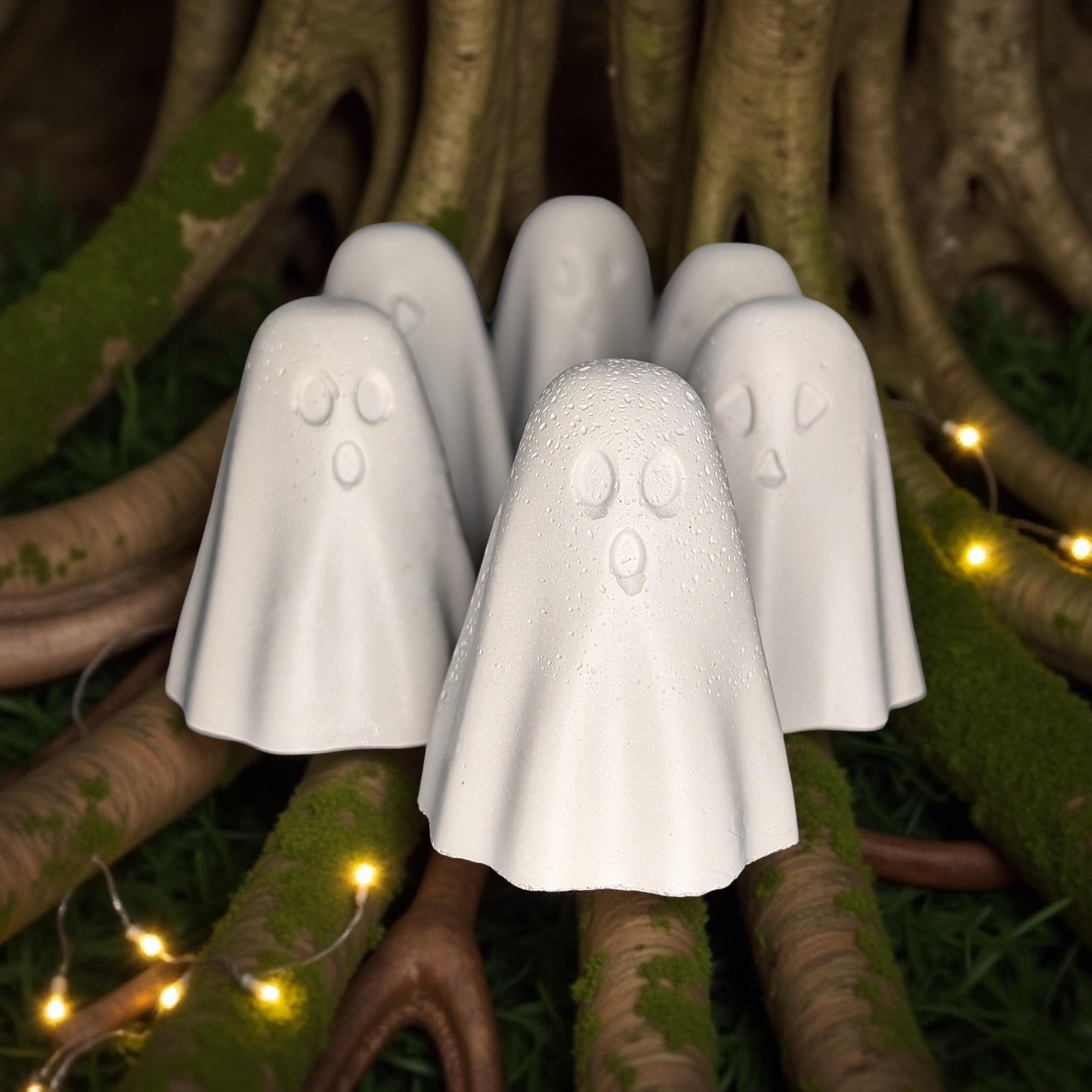 Mini Concrete Ghosts – Halloween Shelf Decor, 2" Tall Spooky Figurines in Grey or Natural Concrete, Modern Fall Accent