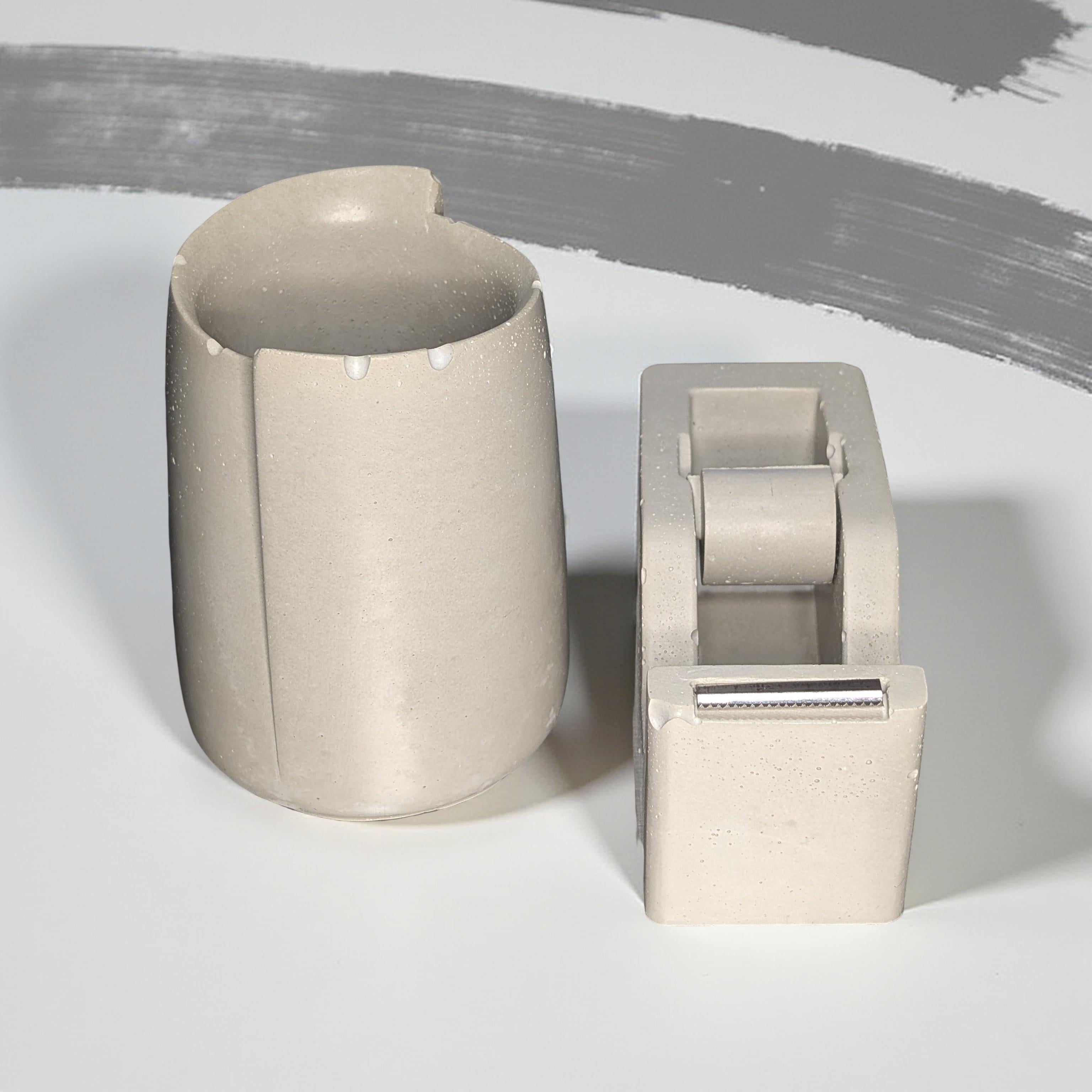 Concrete Tape Dispenser – Minimalist Desk Accessory in Natural or Gray, 4.6"x2", Sealed Cement Office Decor, Optional Jar Add-On