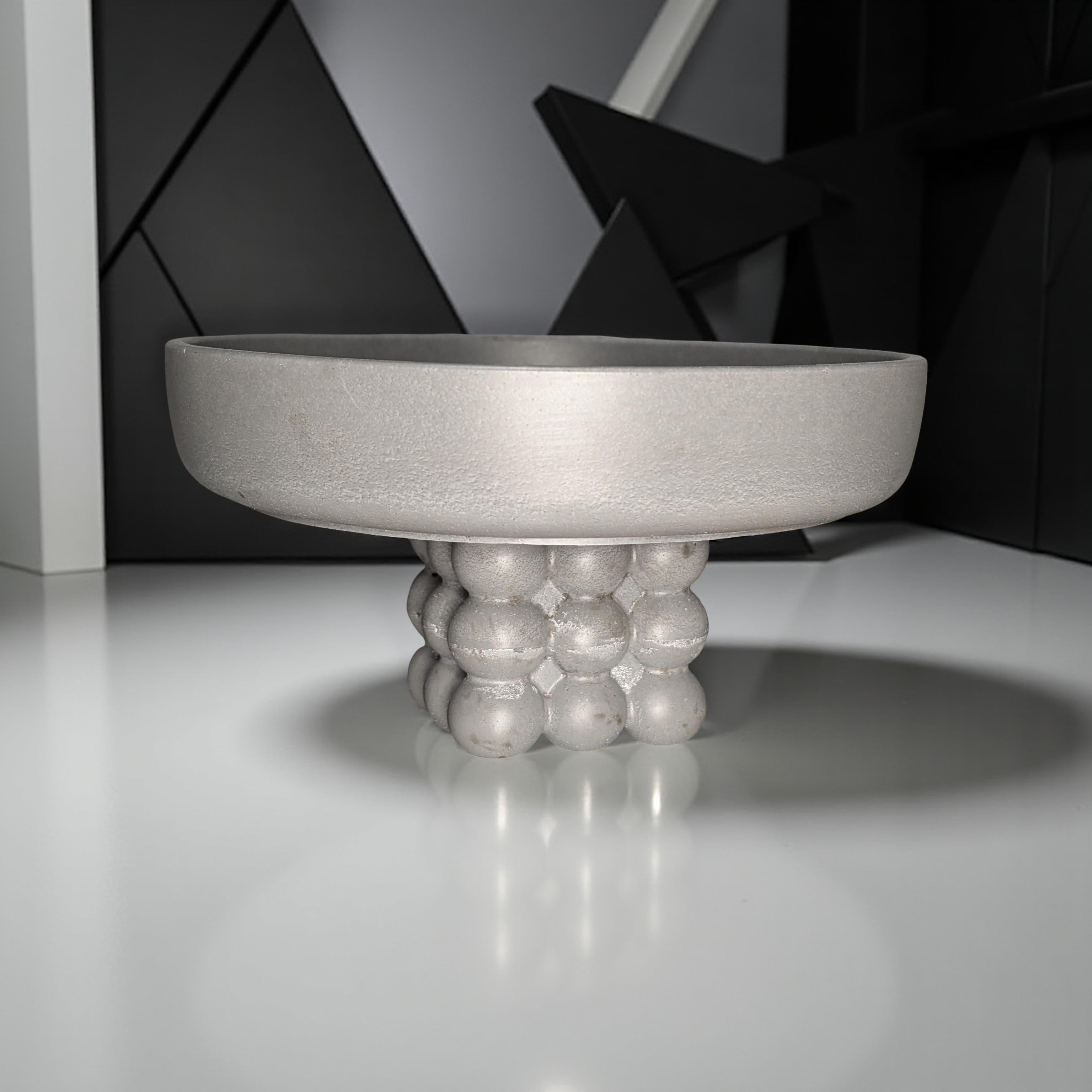 Modern Concrete Pedestal Bowl with Sculptural Orb Base – 7" Minimalist Decorative Centerpiece | Unique Bubble Footed Bowl for Shelf, Entryway, or Table