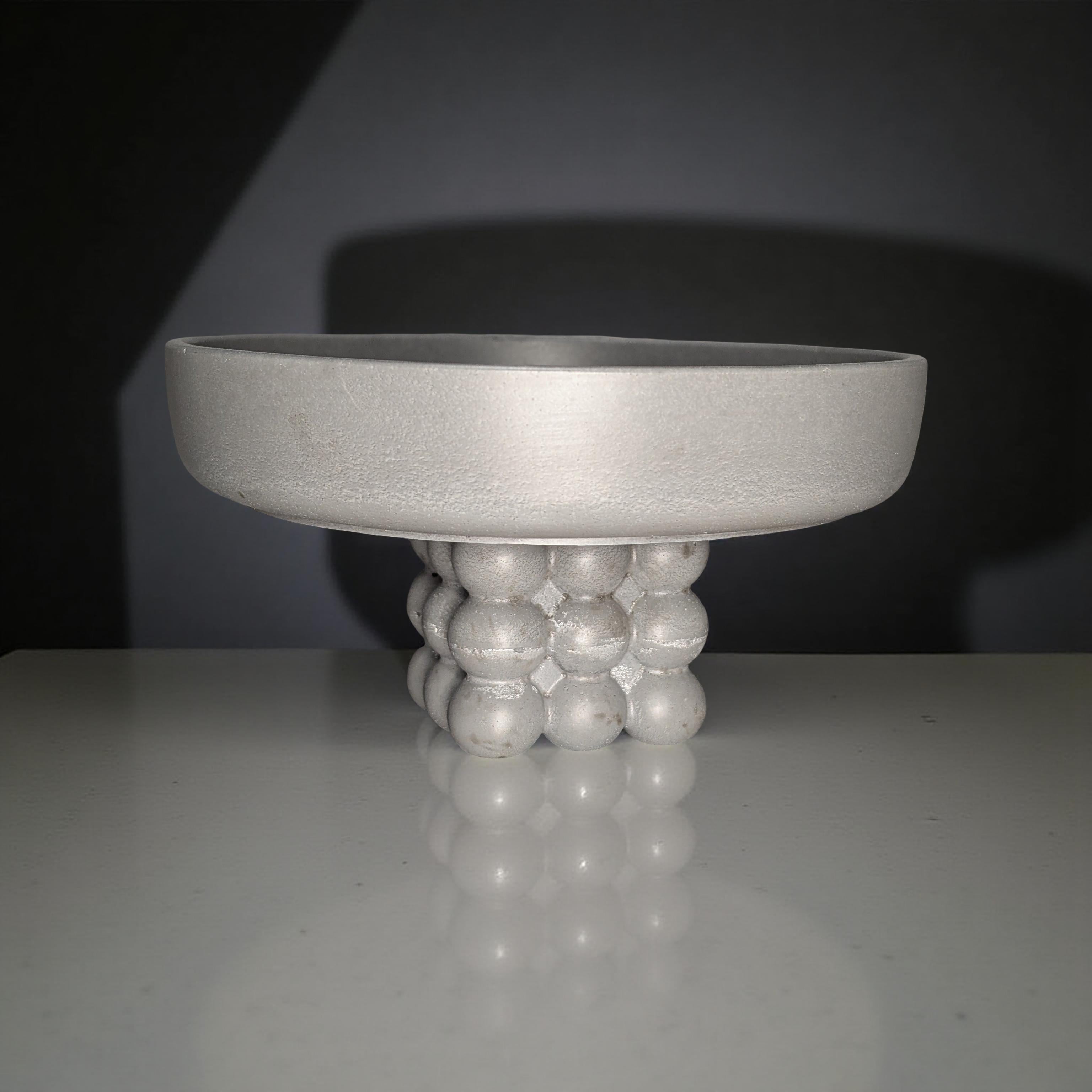 Modern Concrete Pedestal Bowl with Sculptural Orb Base – 7" Minimalist Decorative Centerpiece | Unique Bubble Footed Bowl for Shelf, Entryway, or Table